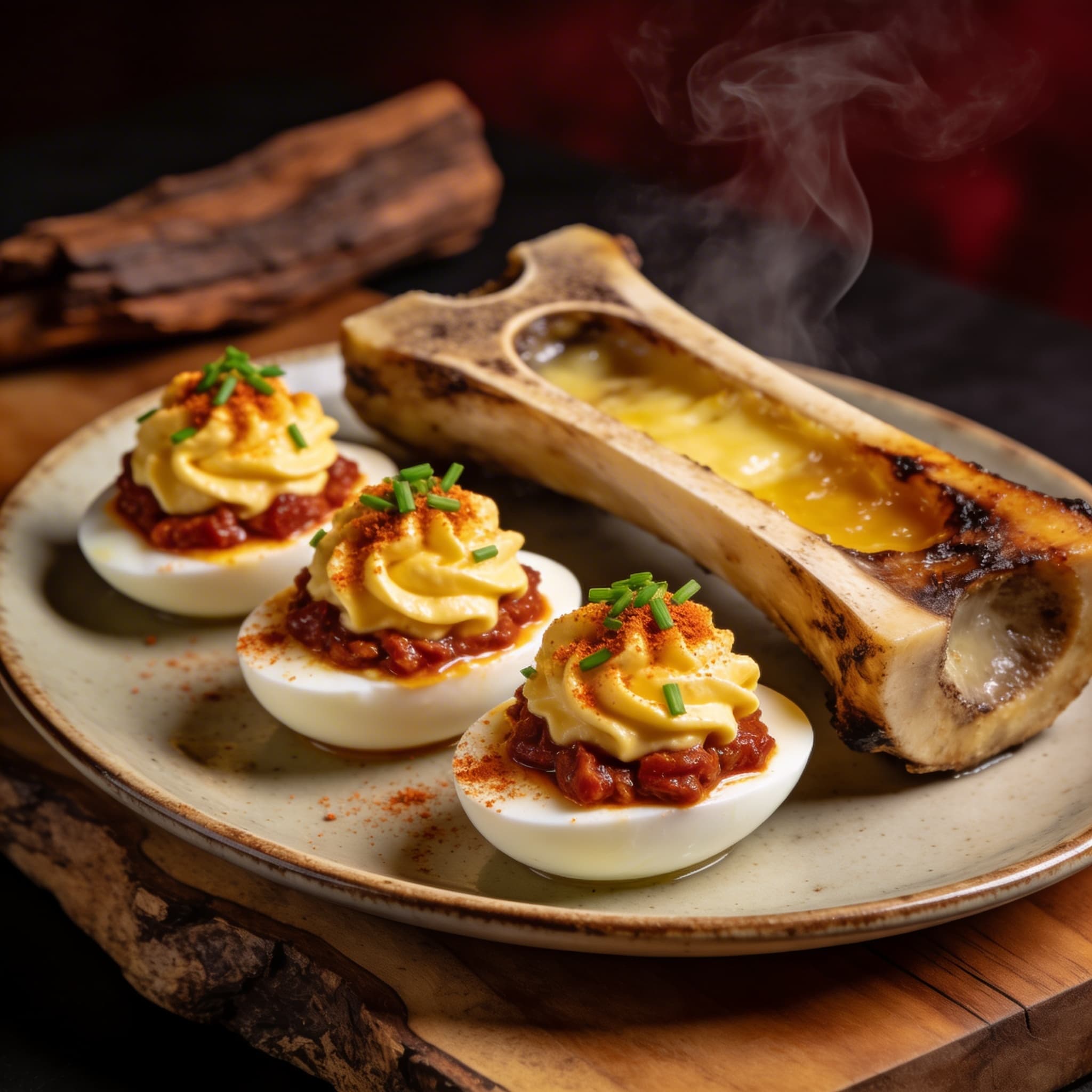 Cherry-Smoked Bone Marrow & 'Nduja Deviled Eggs