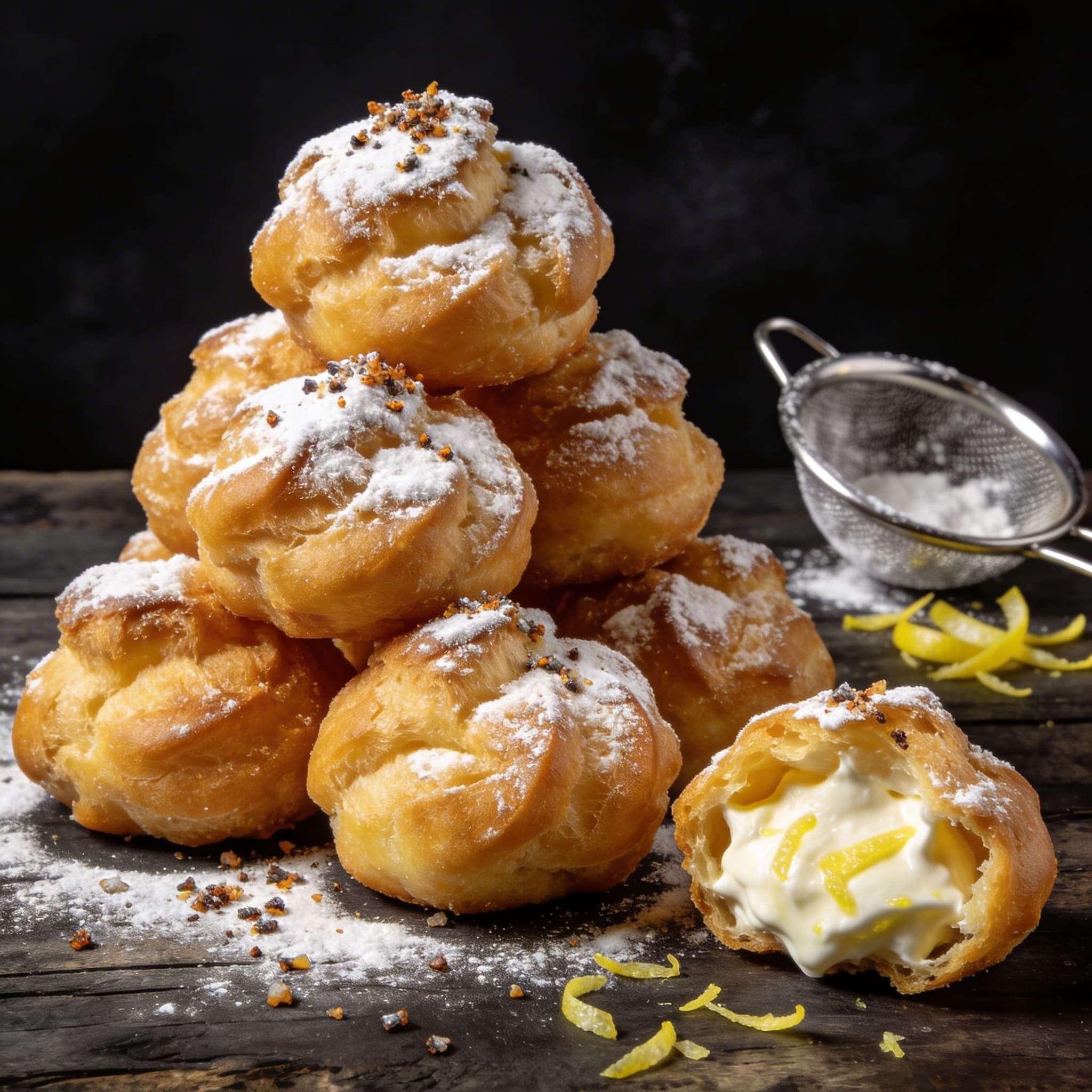 Lemon Ricotta Zeppole-Beignets with Smoked Salt Dust