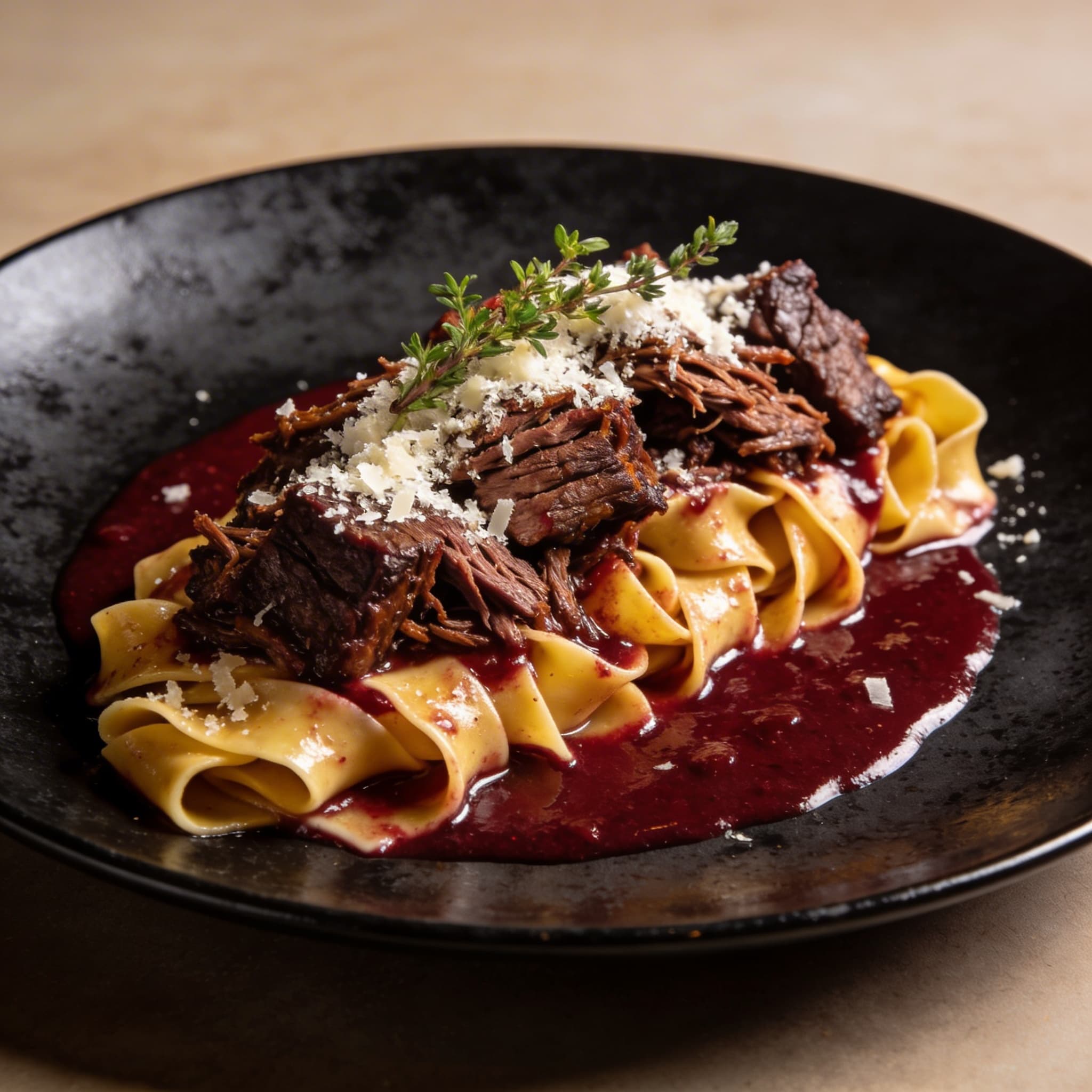 Oak-Smoked Short Rib Pappardelle with Barolo Reduction