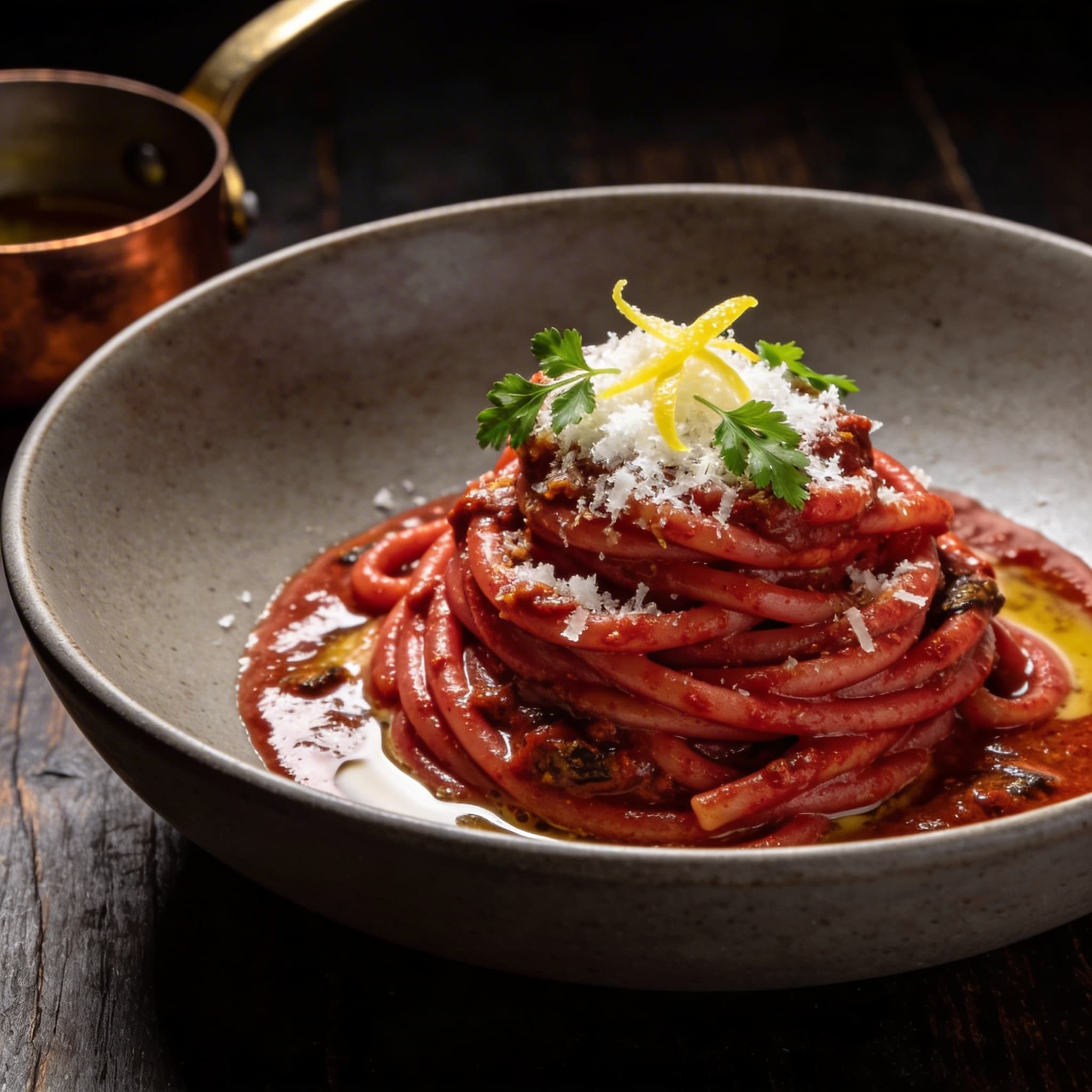 Smoked 'Nduja Pici with Lemon Zest