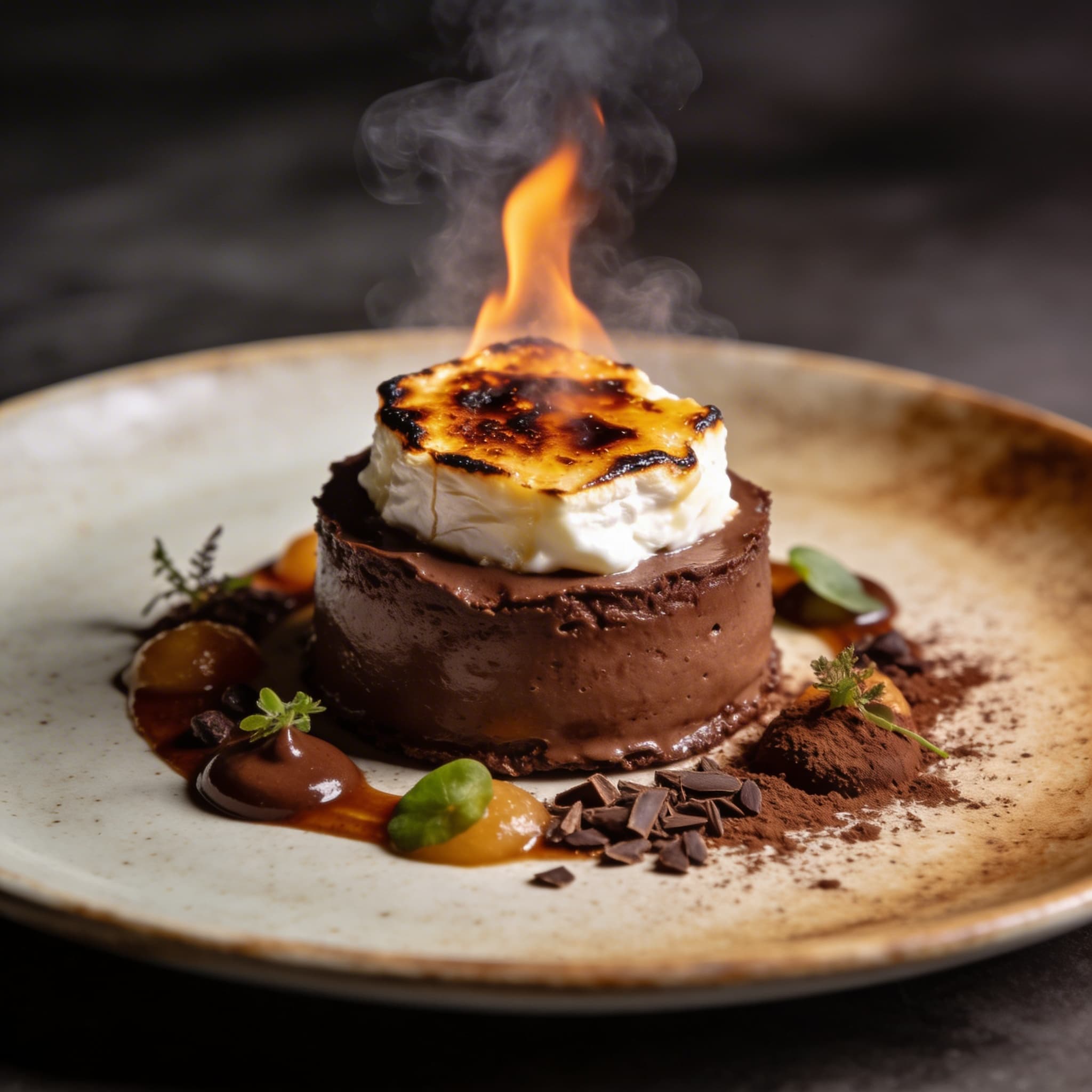 Smoked Cacao & Charred Goat Cheese Brûlée