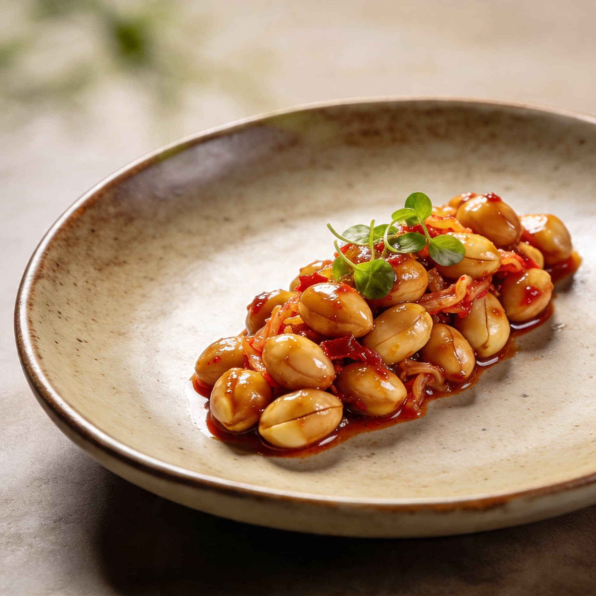 Duck Fat & Kimchi Glazed Cold-Smoked Macadamias