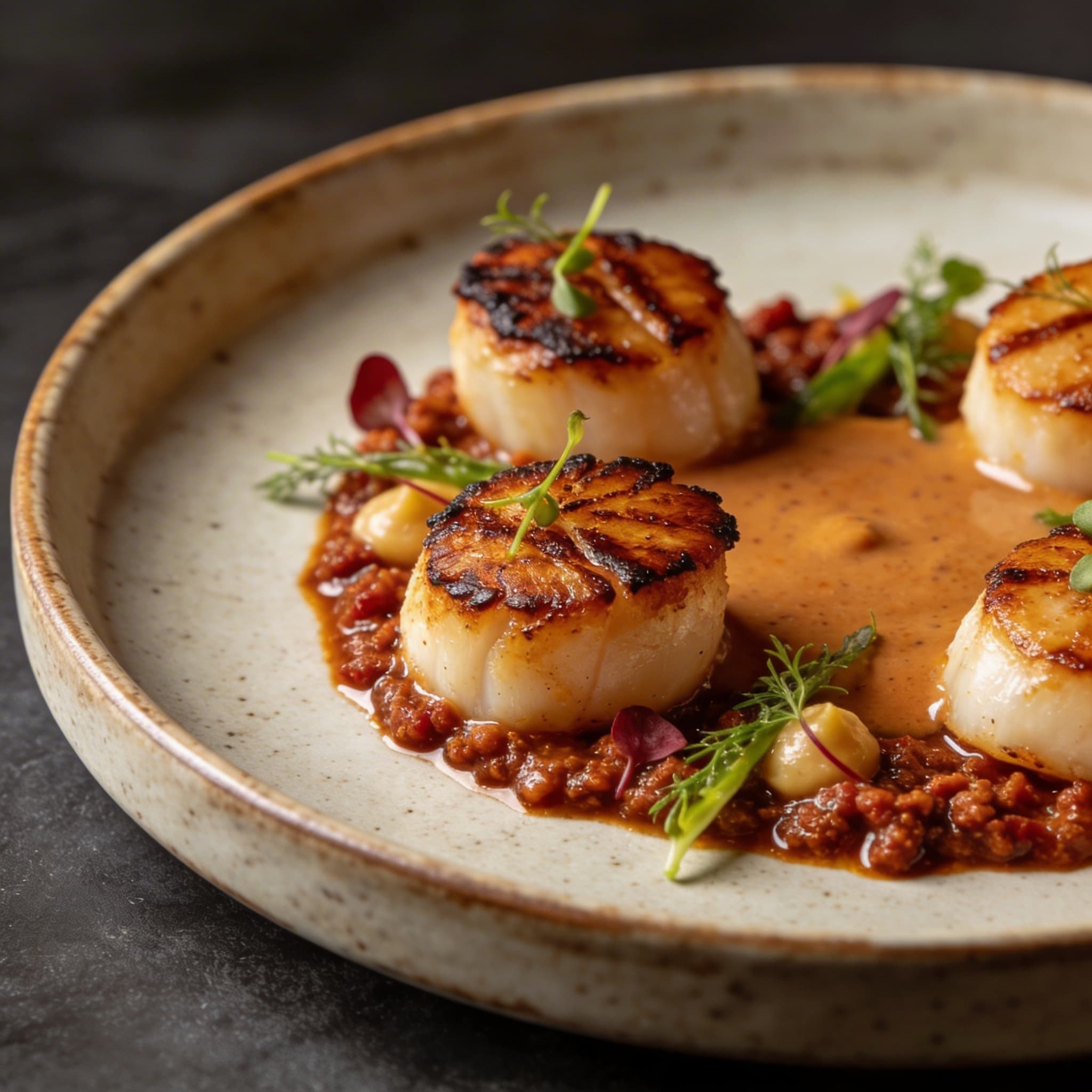 Hickory-Kissed Scallops with 'Nduja Emulsion