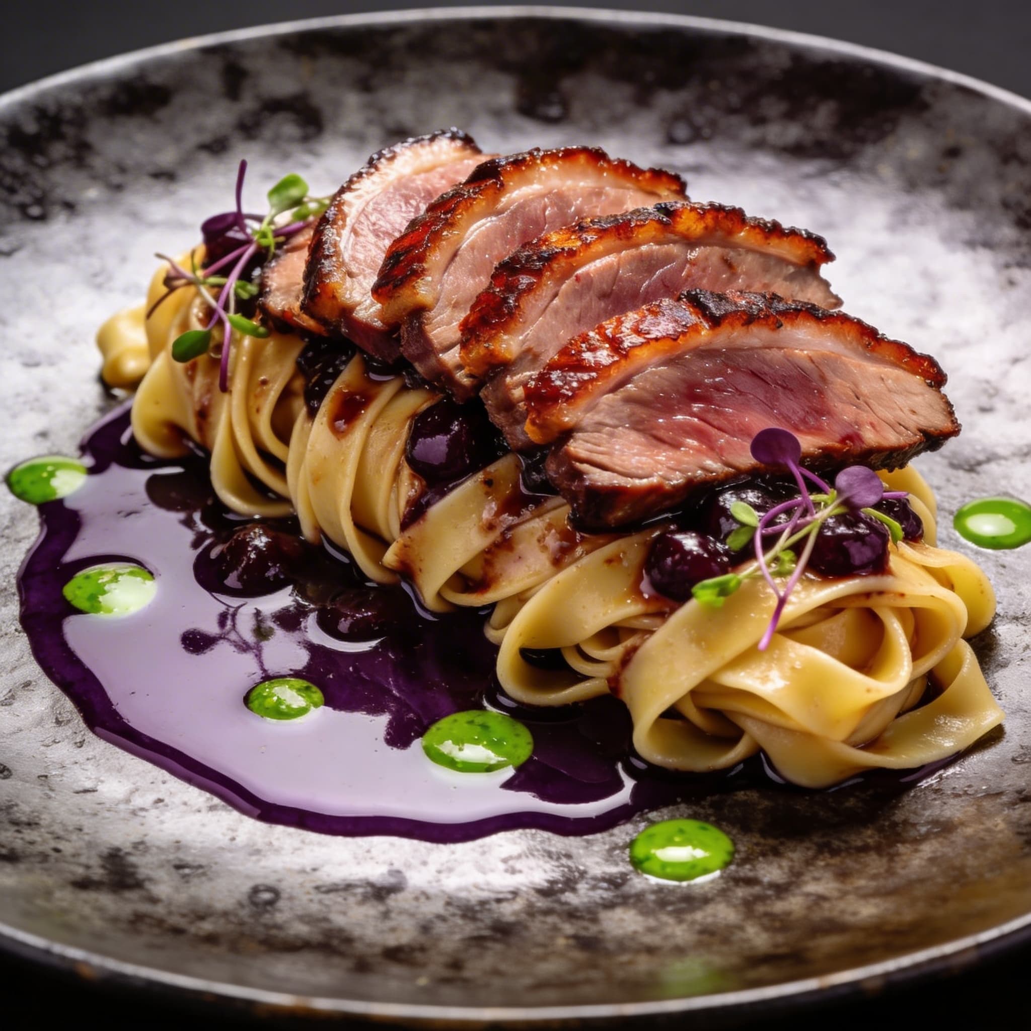Cherry-Smoked Duck Tagliatelle with Balsamic Agrodolce