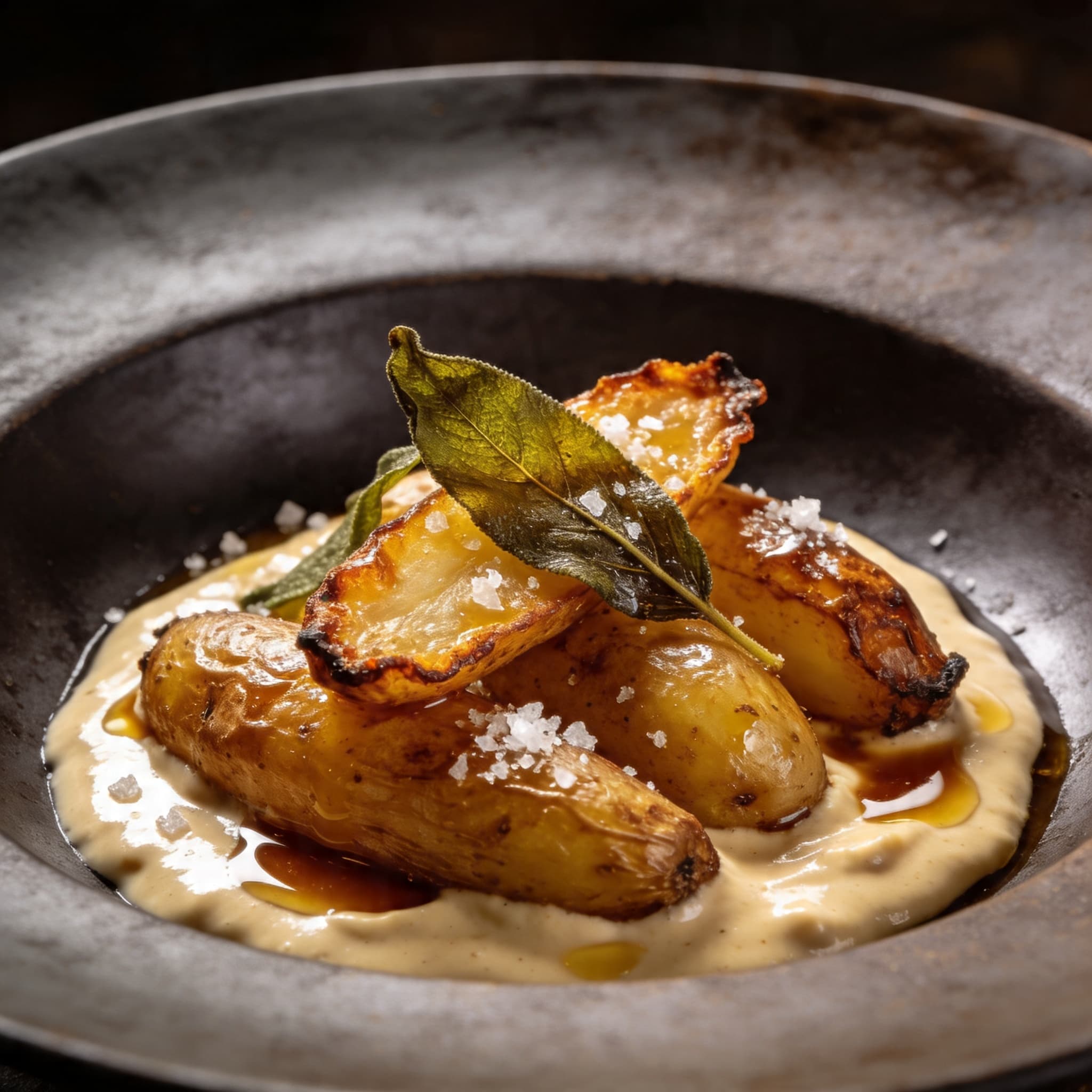 Herb-Roasted Fingerlings in Smoked Mascarpone & Sage Butter Bath