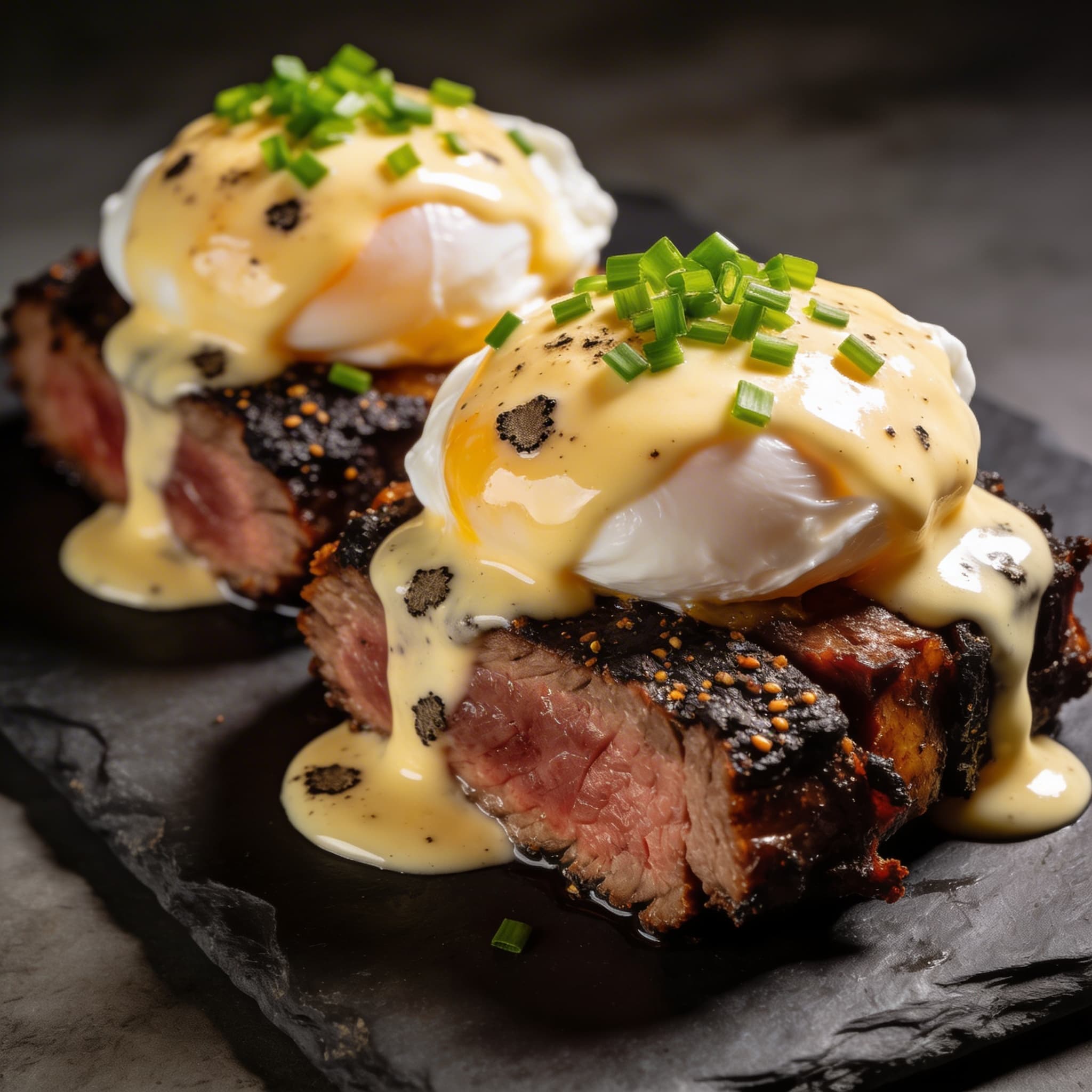 Smoked Brisket Benedict with Truffle Hollandaise