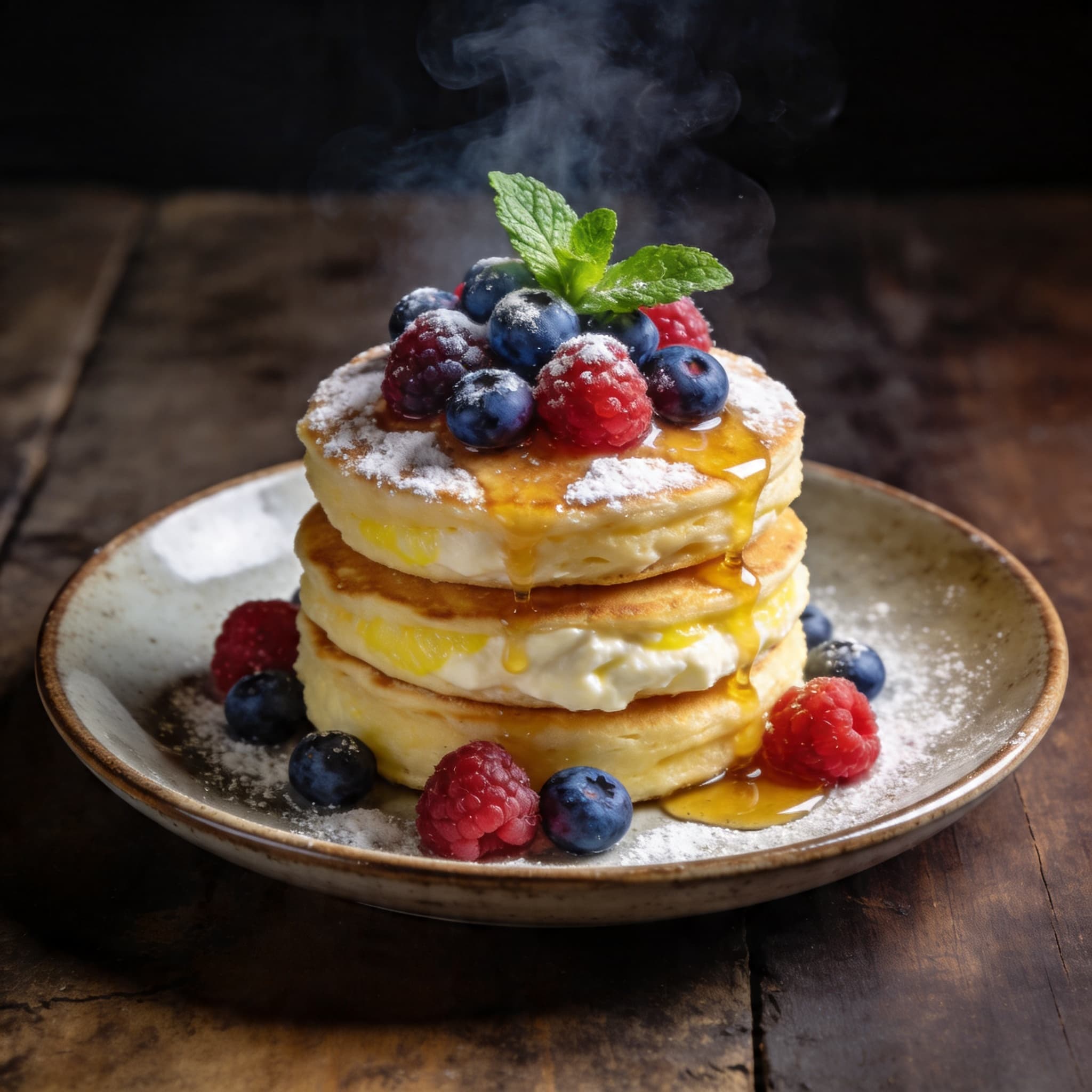 Lemon-Ricotta Cloud Cakes with Cold-Smoked Forest Berries