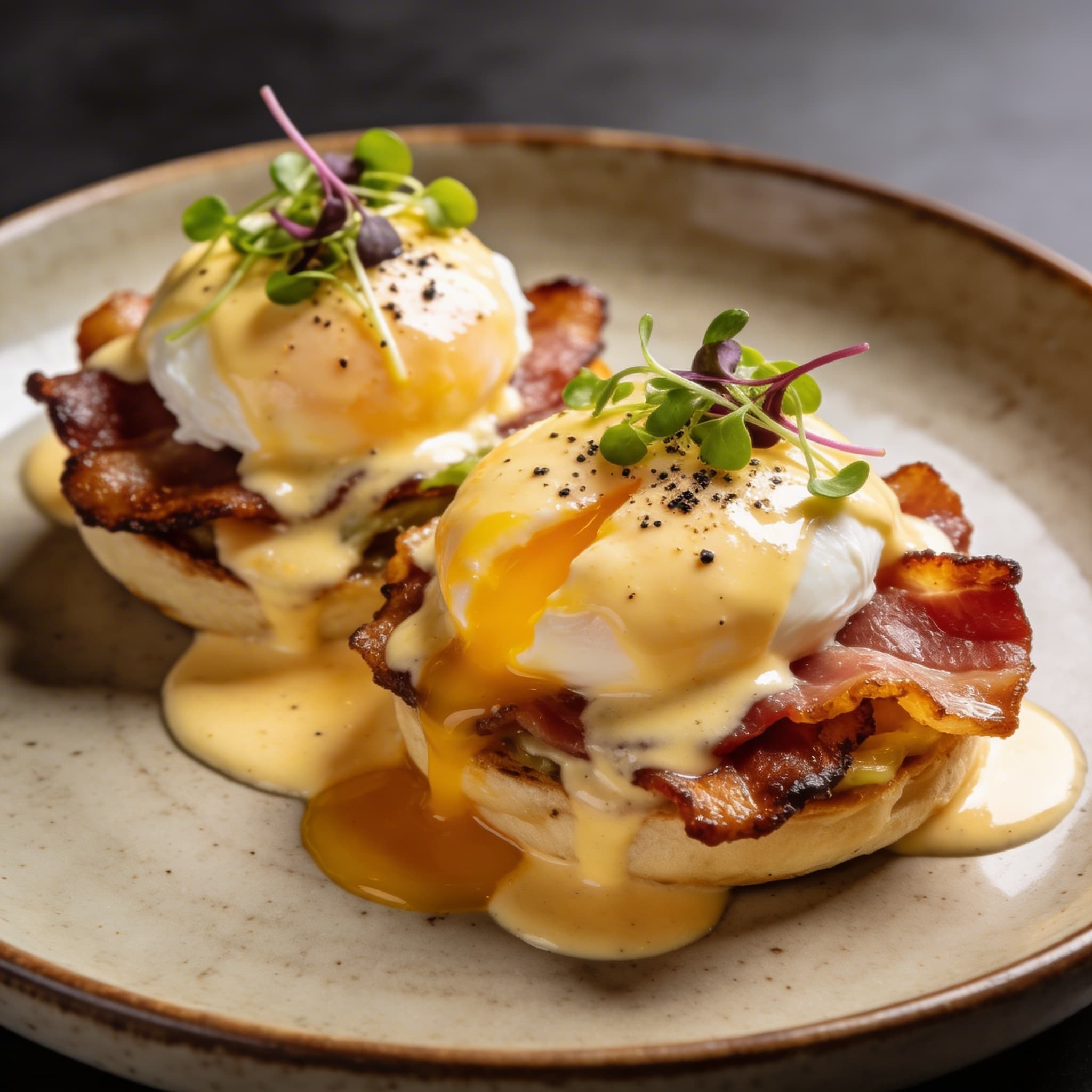 Smoked Guanciale Eggs Benedict 'Carbonara Style'