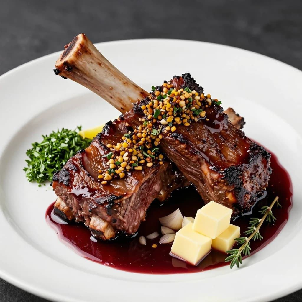 Smoked Short Ribs with Bone Marrow Gremolata & Bordeaux Reduction