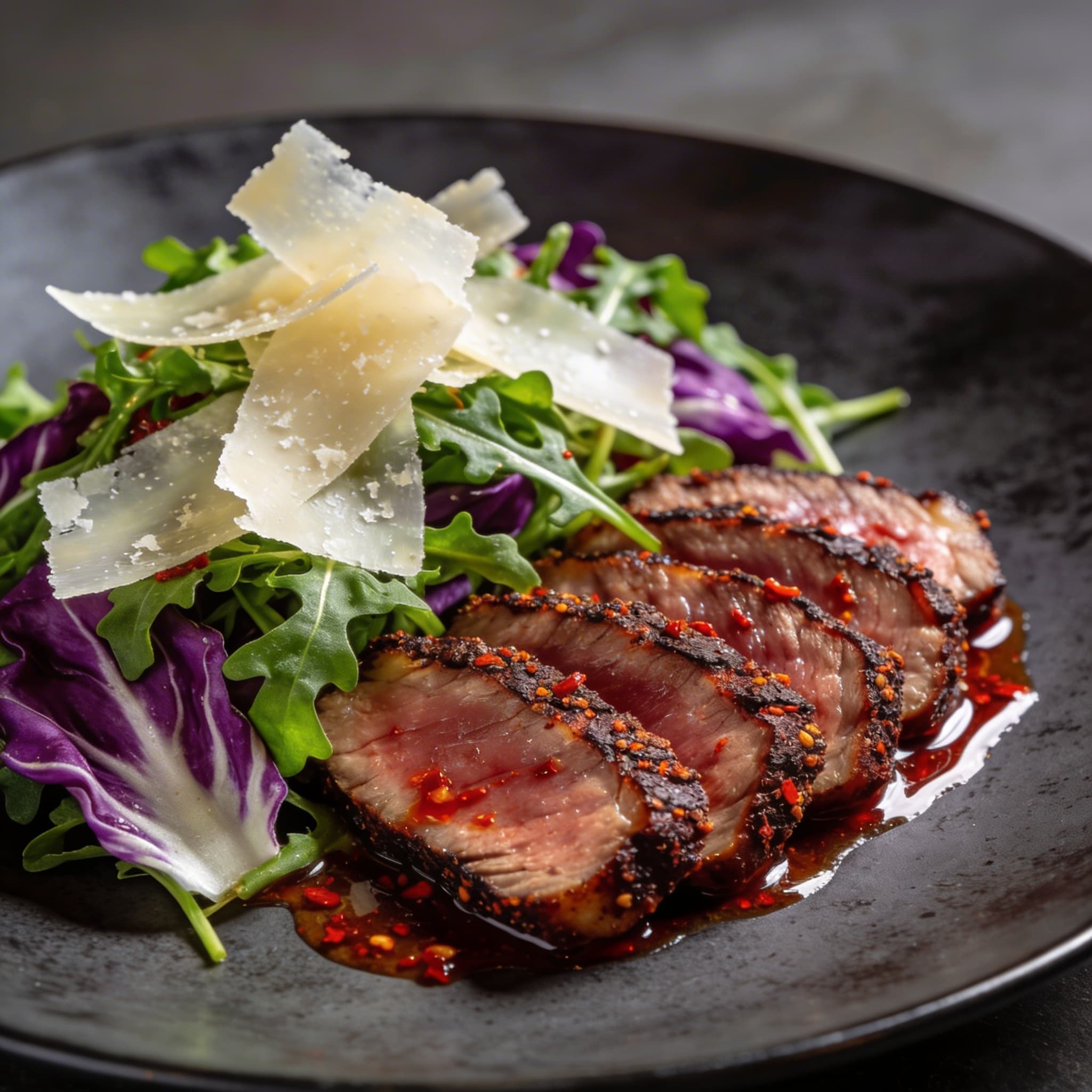 Seared 'Bark' Pork & Calabrian Arugula Salad