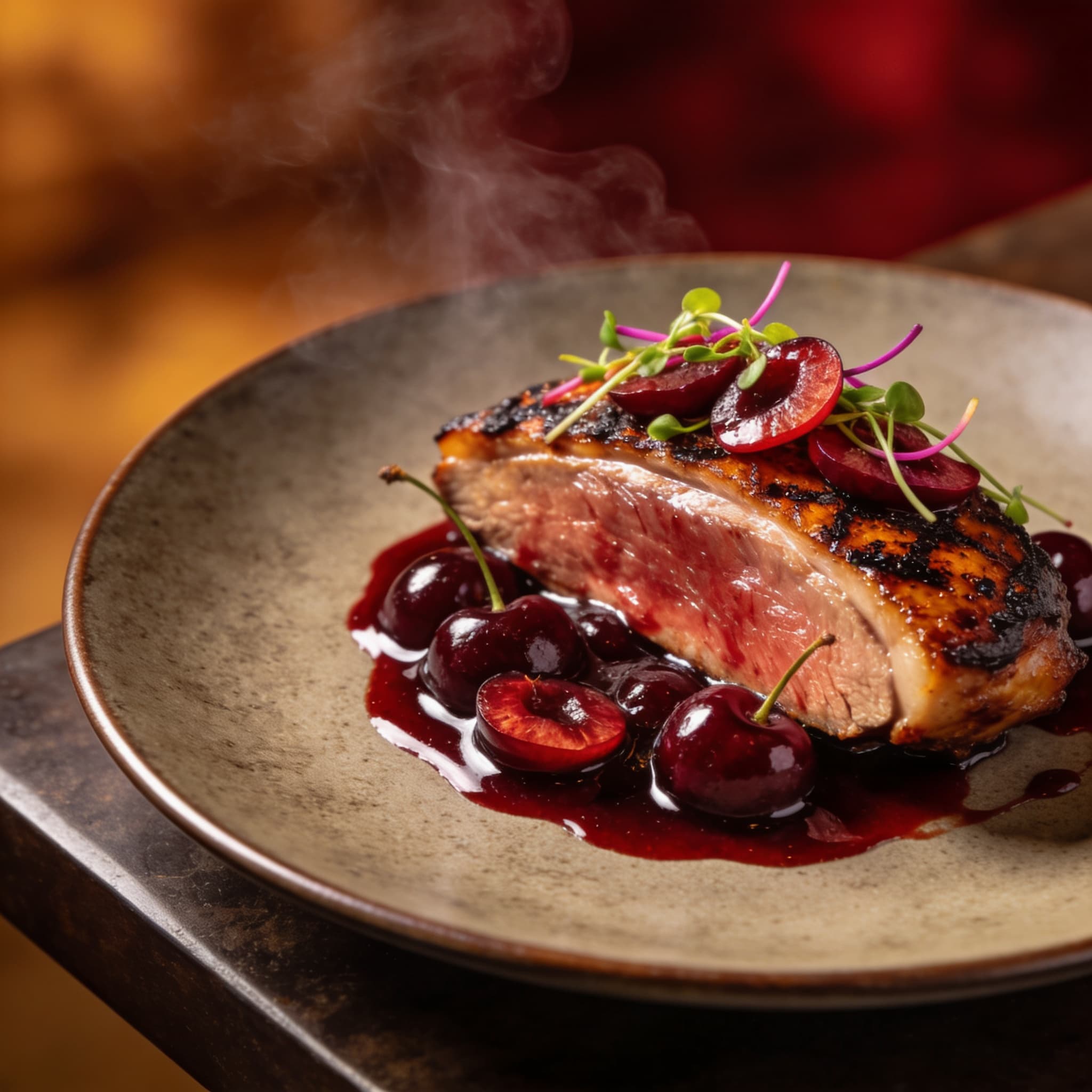 Smoked Duck Breast with Cherry-Port Reduction