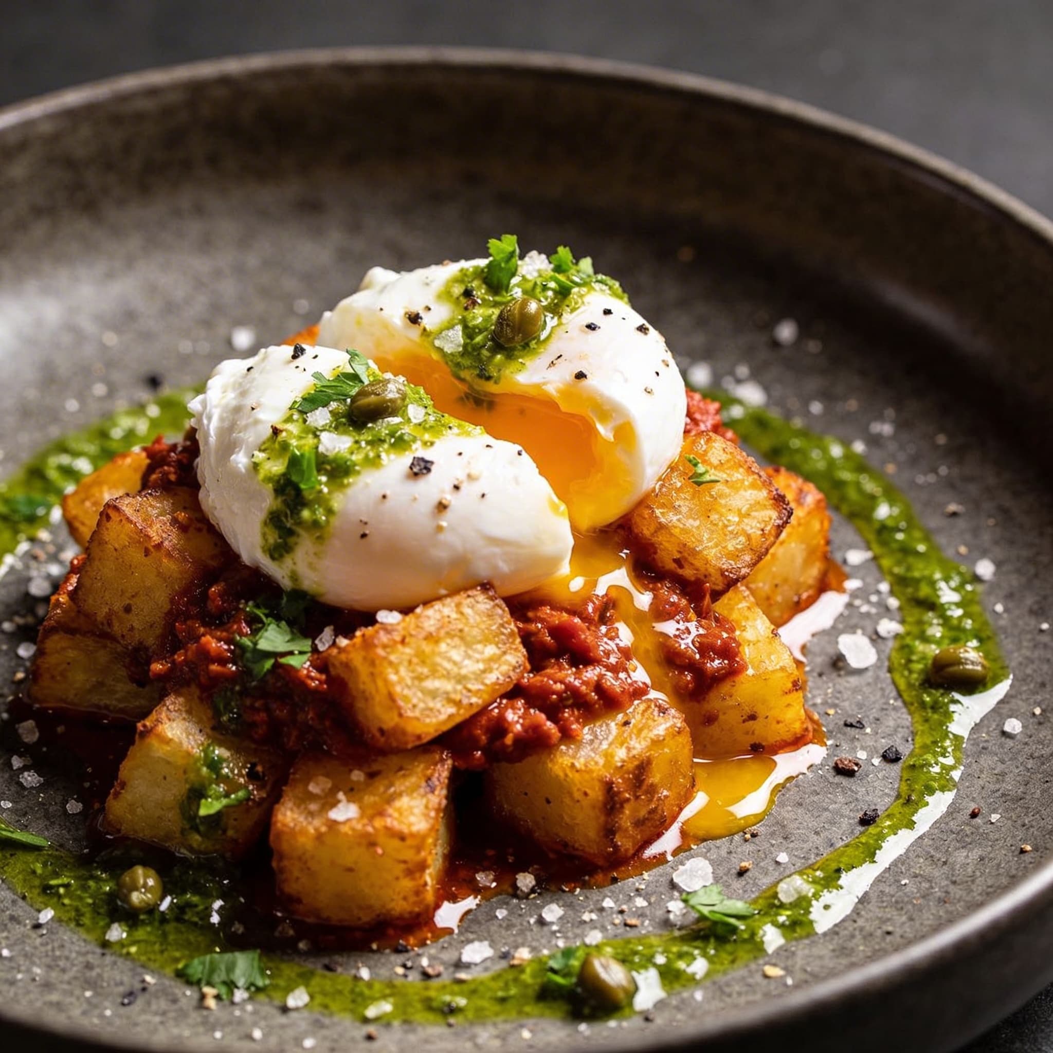 Crispy 'Nduja & Yukon Gold Breakfast Hash with Salsa Verde