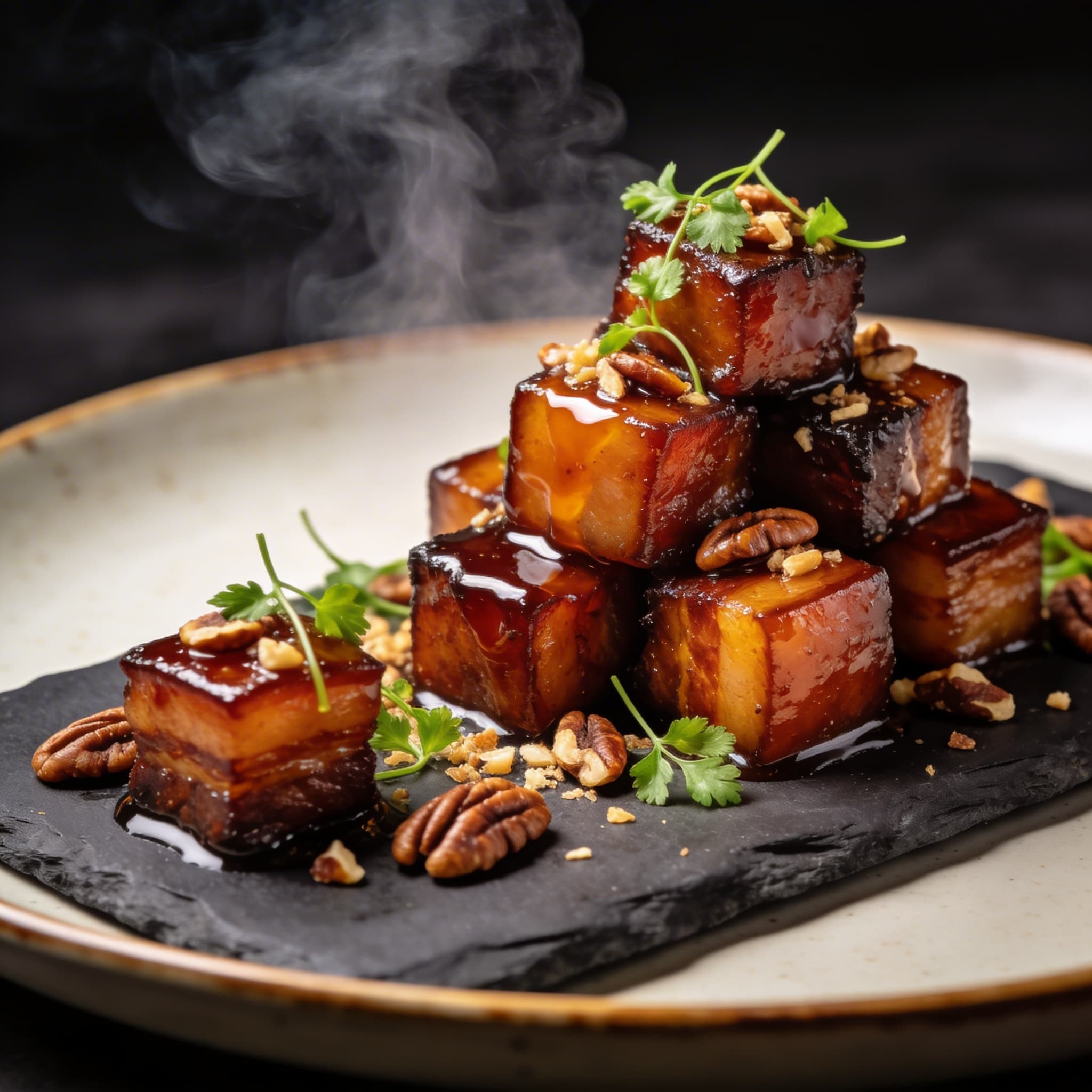 Bourbon-Peach Glazed Pork Belly 'Candy' Blocks