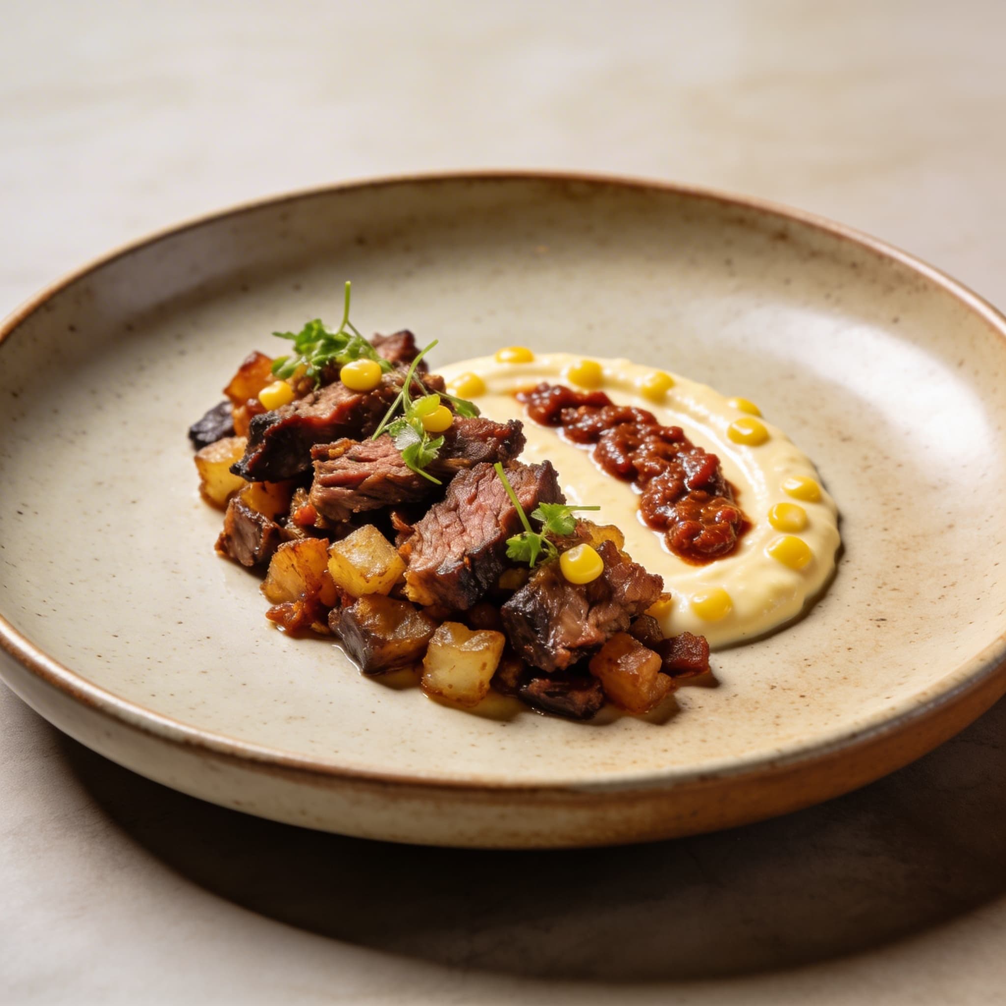 Smoked Brisket Hash with Velvet Corn Crema & Nduja