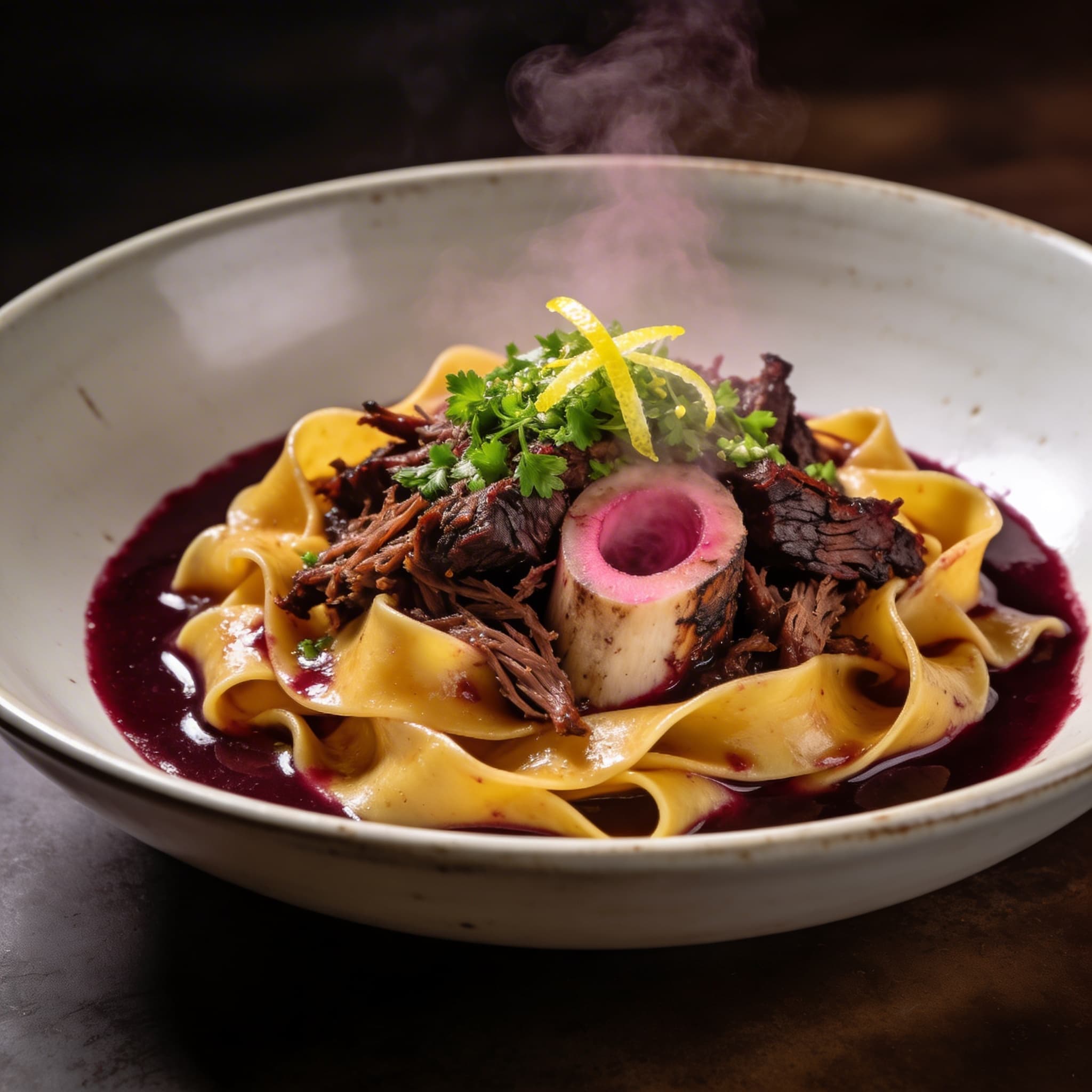 Smoked Beef Cheek Pappardelle with Bone Marrow Jus