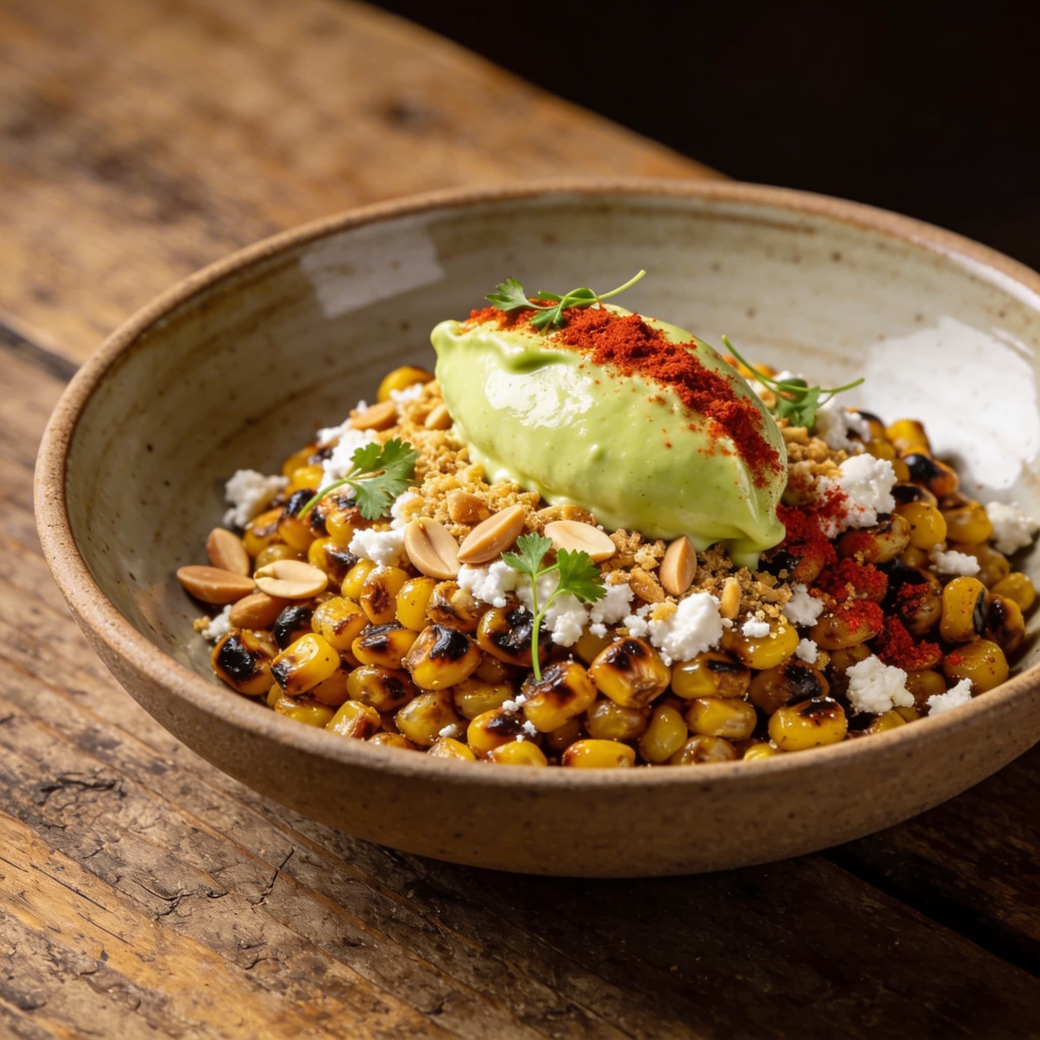 Charred Street Corn with Cold-Smoked Crema & Marcona Almonds