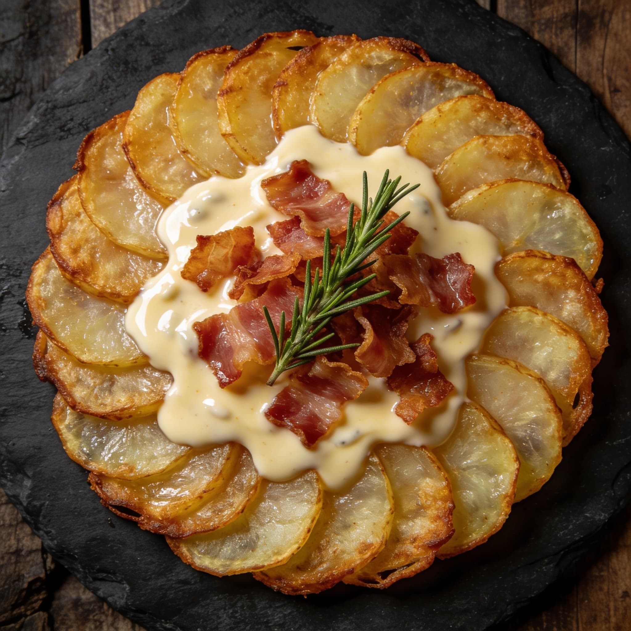 Oak-Smoked Fingerling Galette with Taleggio Fonduta