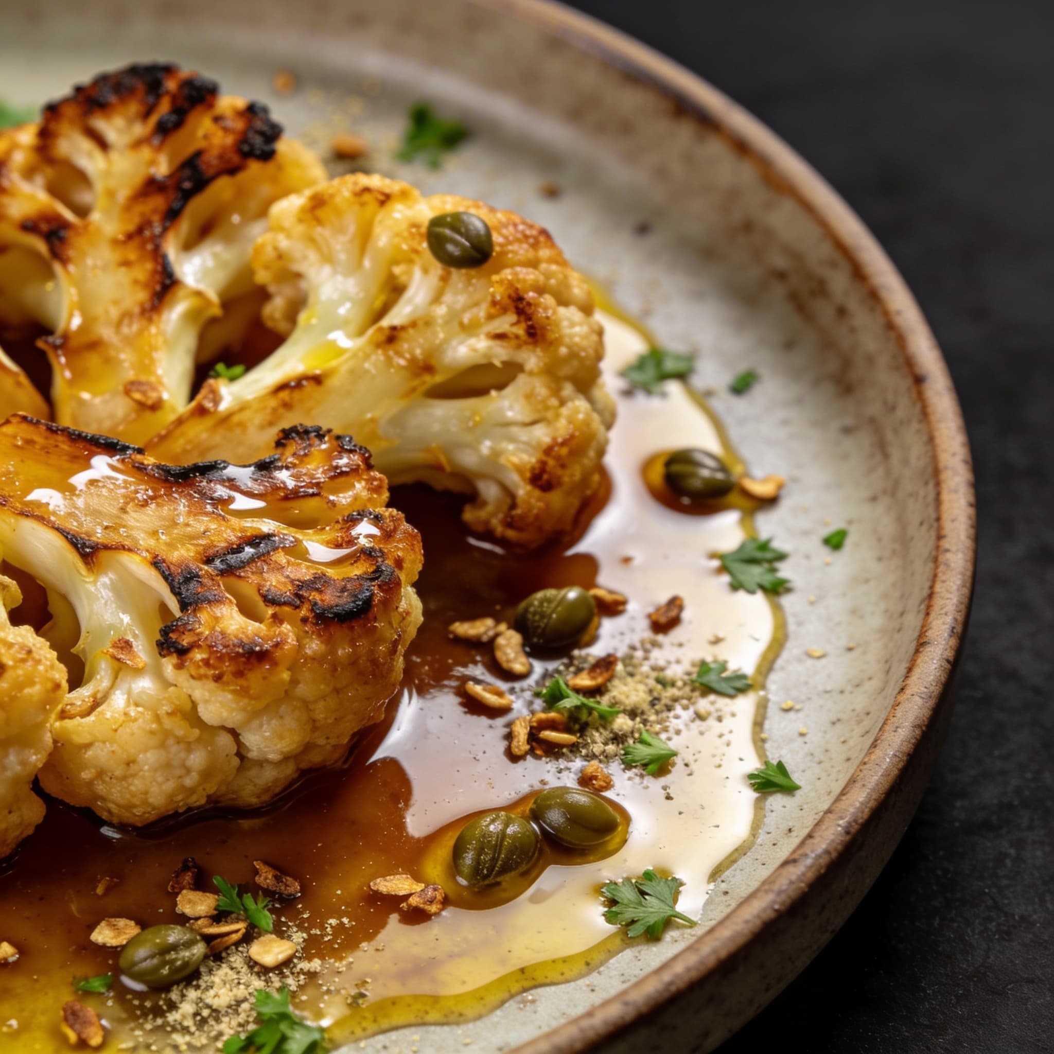 Cold-Smoked Cauliflower Meunière with Crispy Capers