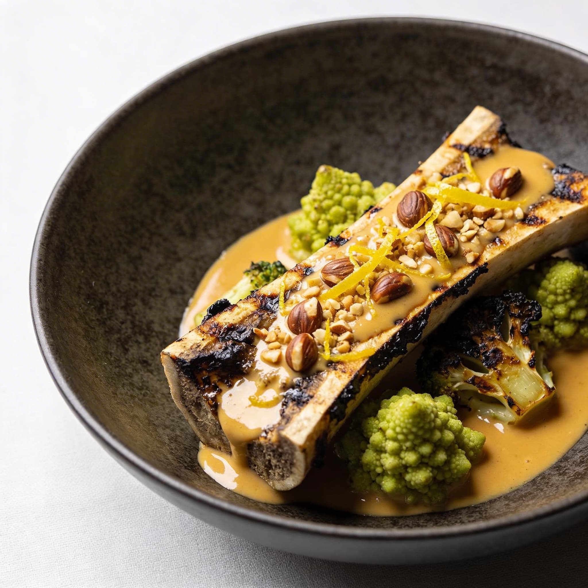Charred Romanesco with Roasted Marrow Vinaigrette