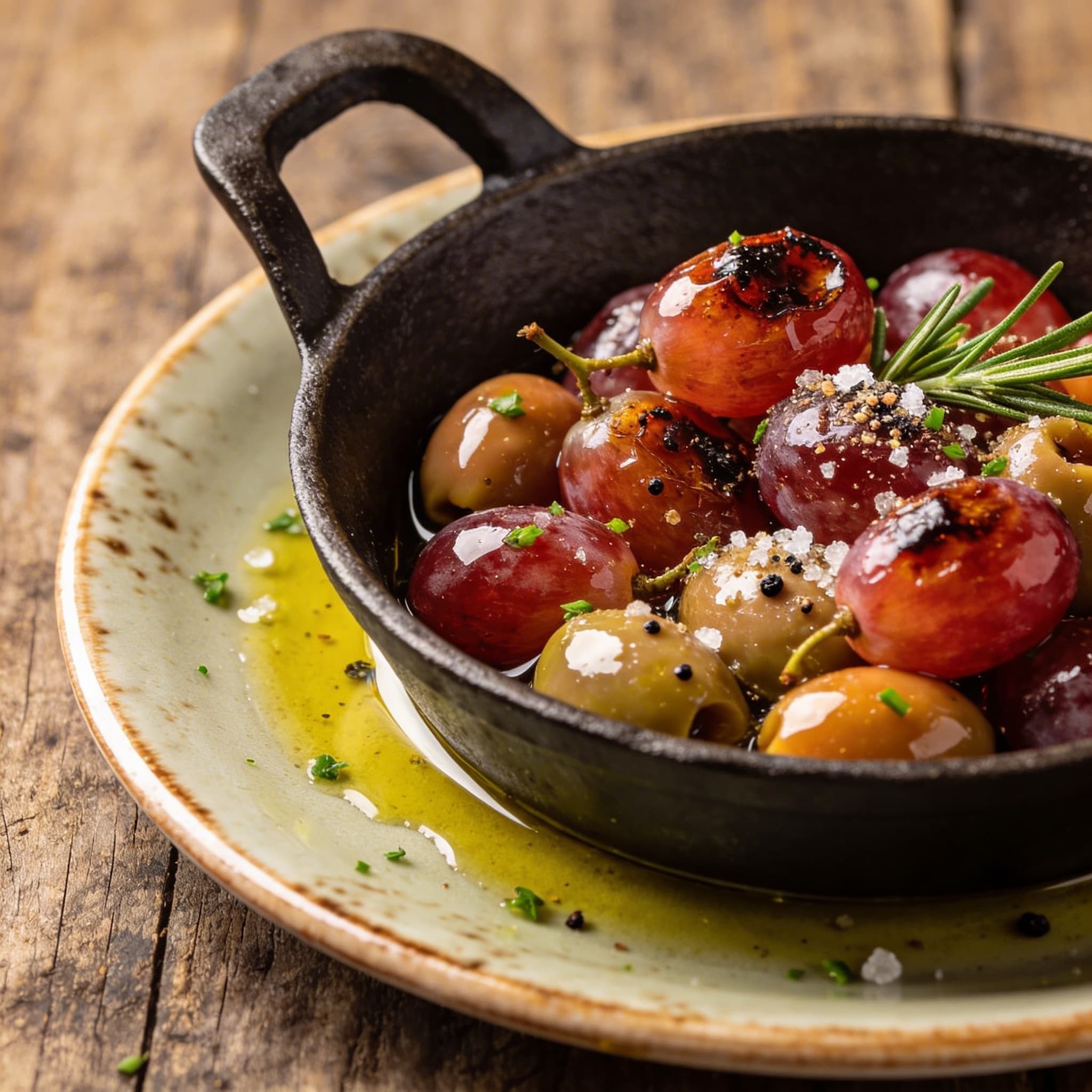 Blistered Grapes & Smoked Rosemary Olives