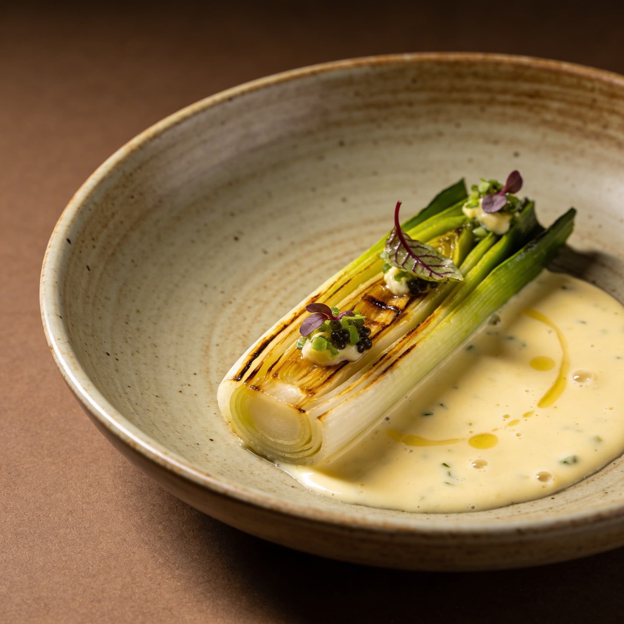 Cold-Smoked Leeks in Champagne Beurre Blanc