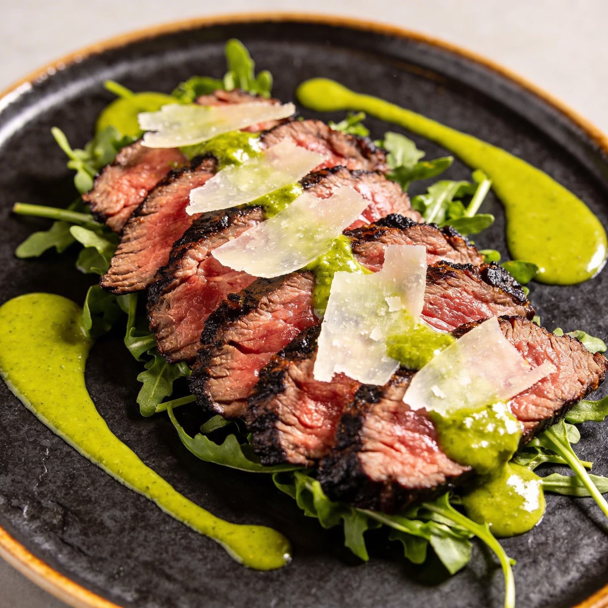 Oak-Smoked Tagliata with Salsa Verde Emulsion
