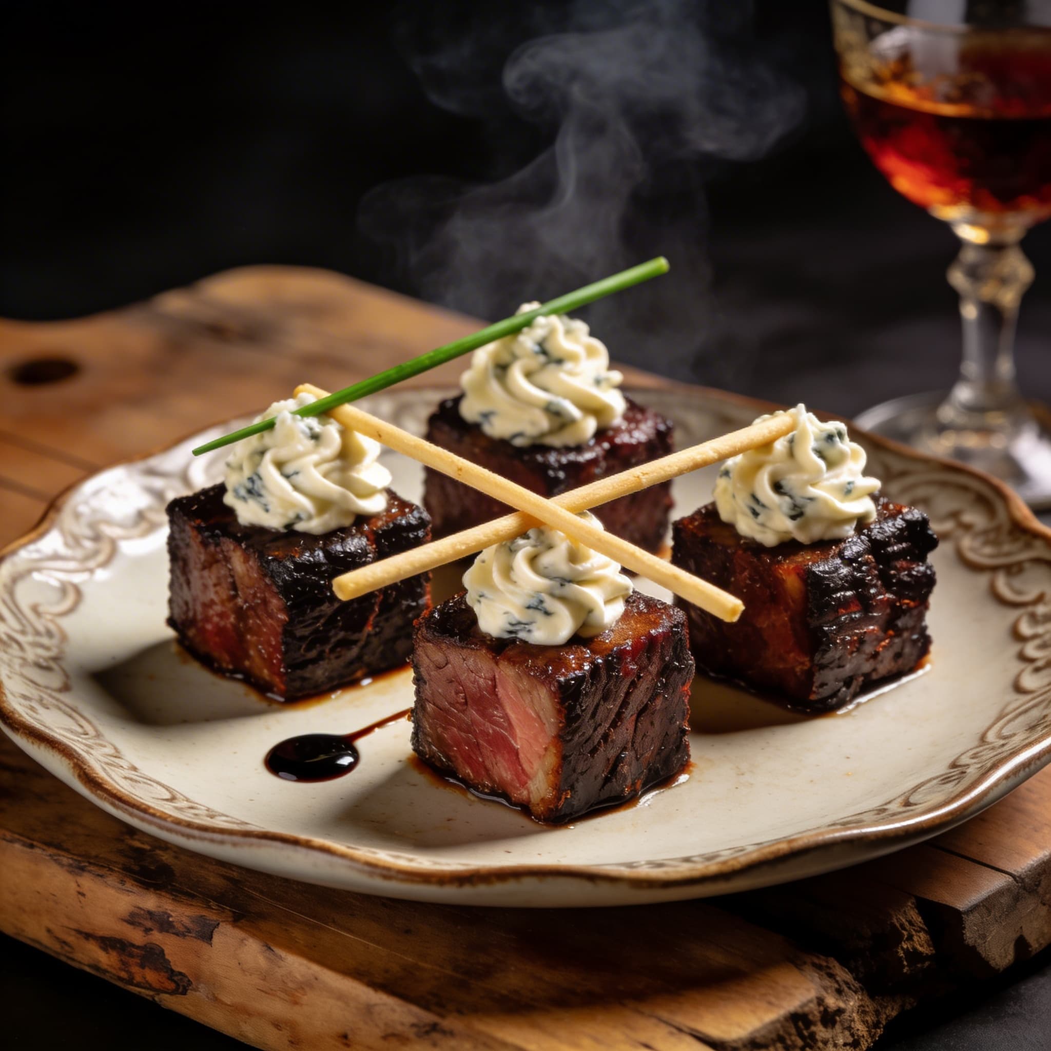 Smoked Brisket 'Crouton' with Gorgonzola Mousse