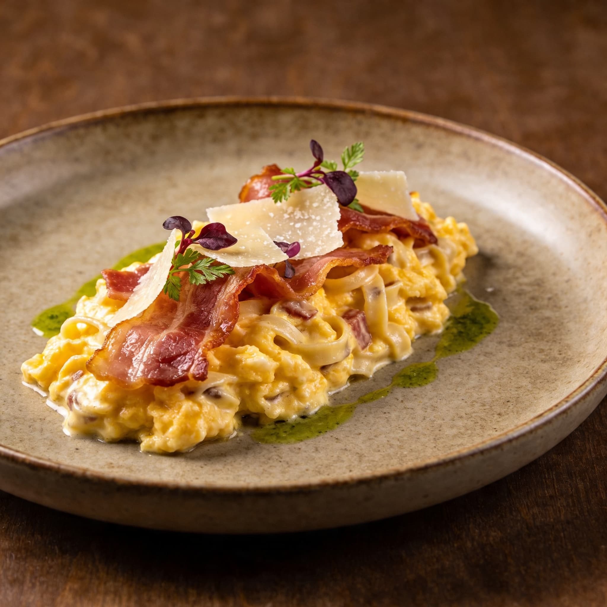 Smoked Guanciale & Pecorino Breakfast Carbonara Scramble