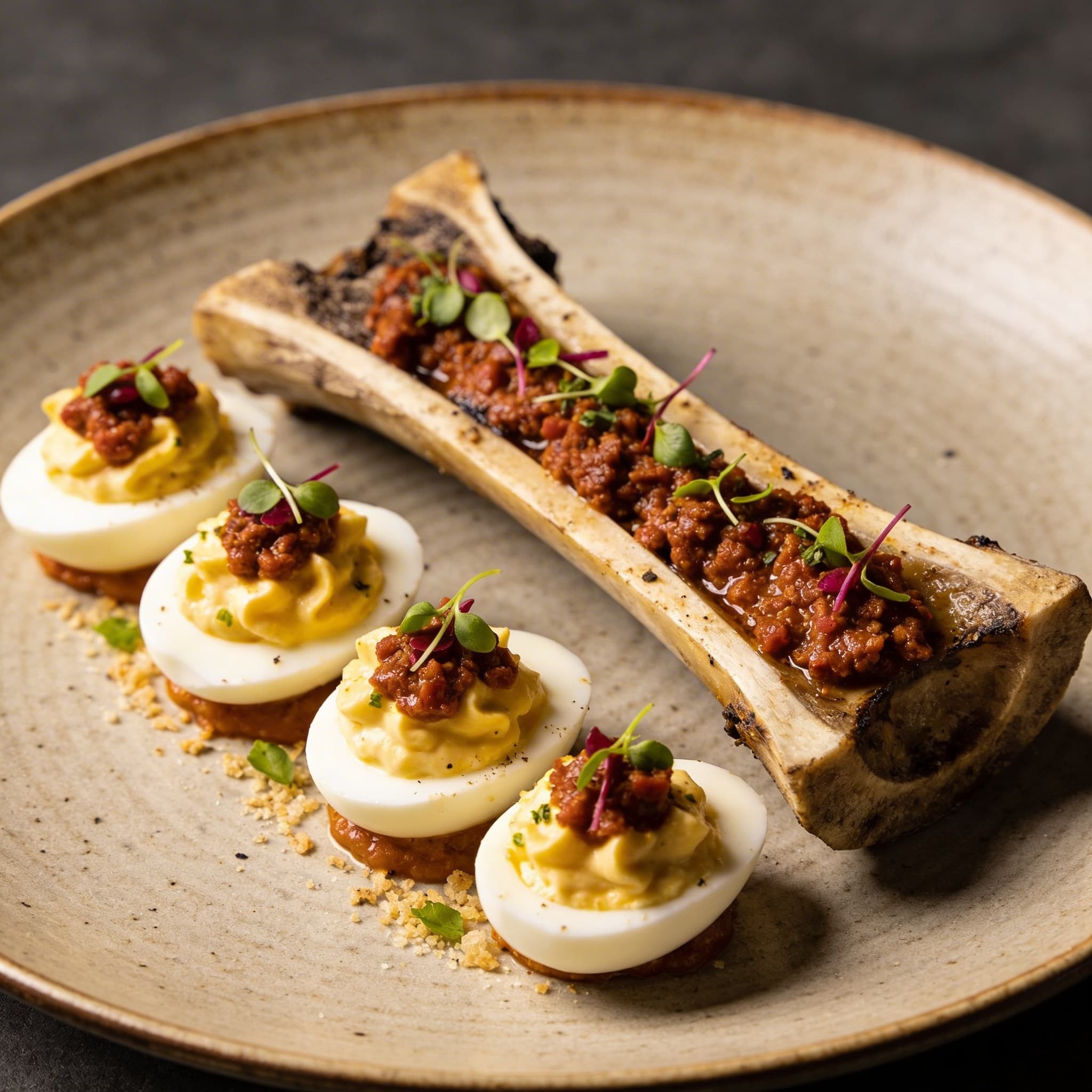Smoked Marrow & 'Nduja Deviled Lunch Eggs