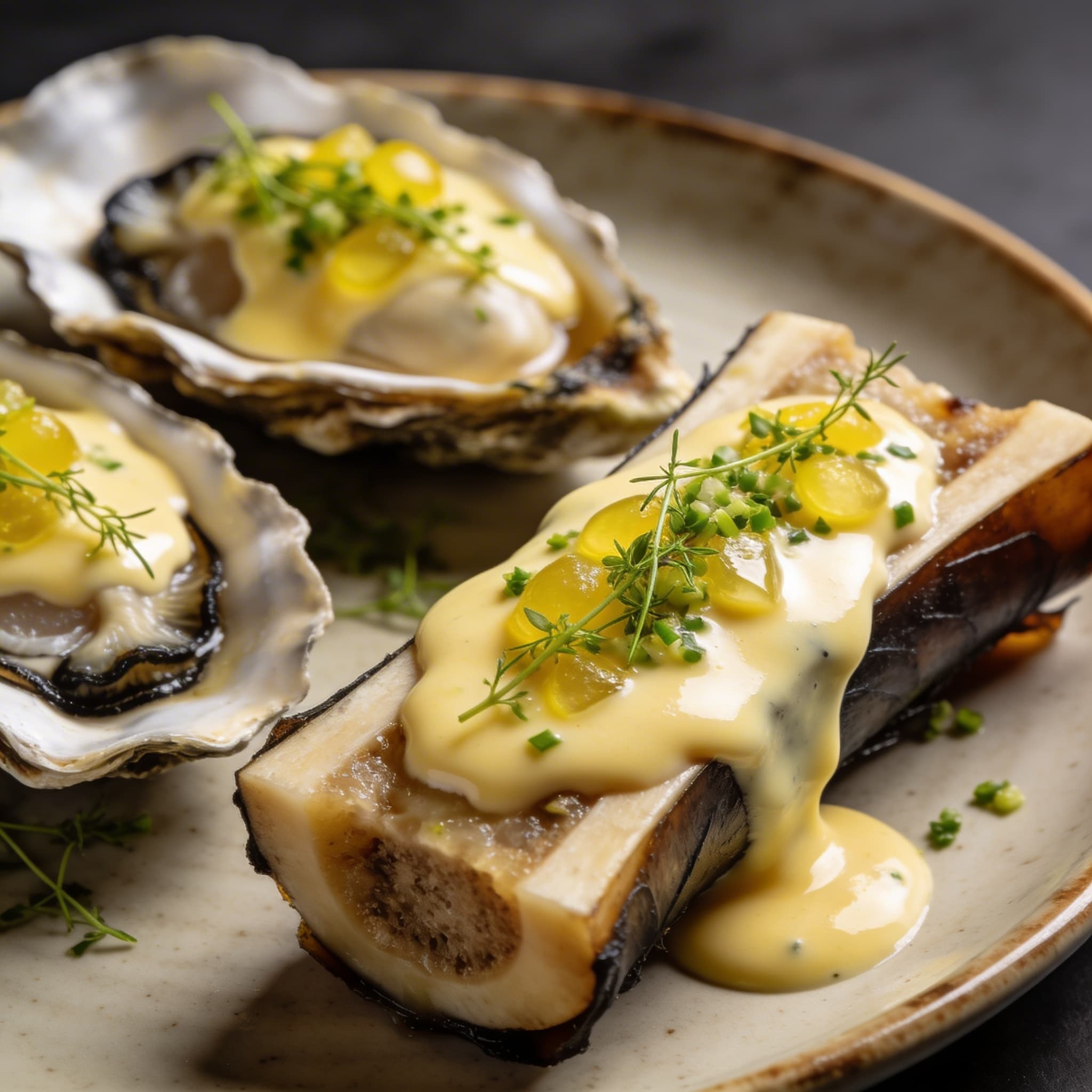 Cold-Smoked Oysters with Bone Marrow Hollandaise