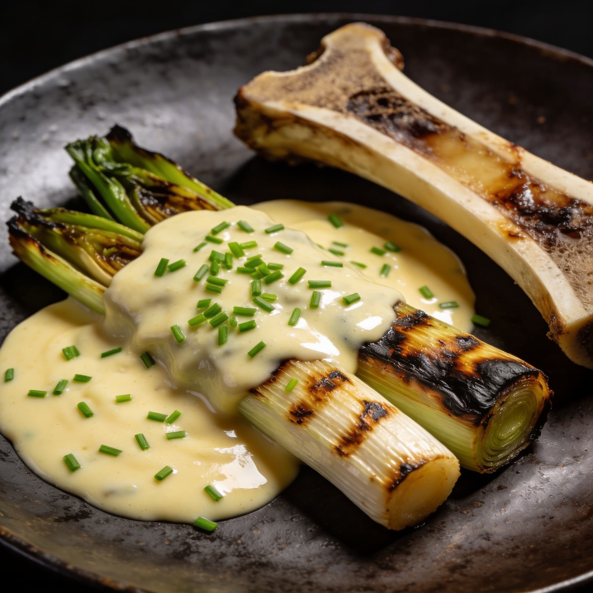 Smoked Leeks in Bone Marrow Beurre Blanc