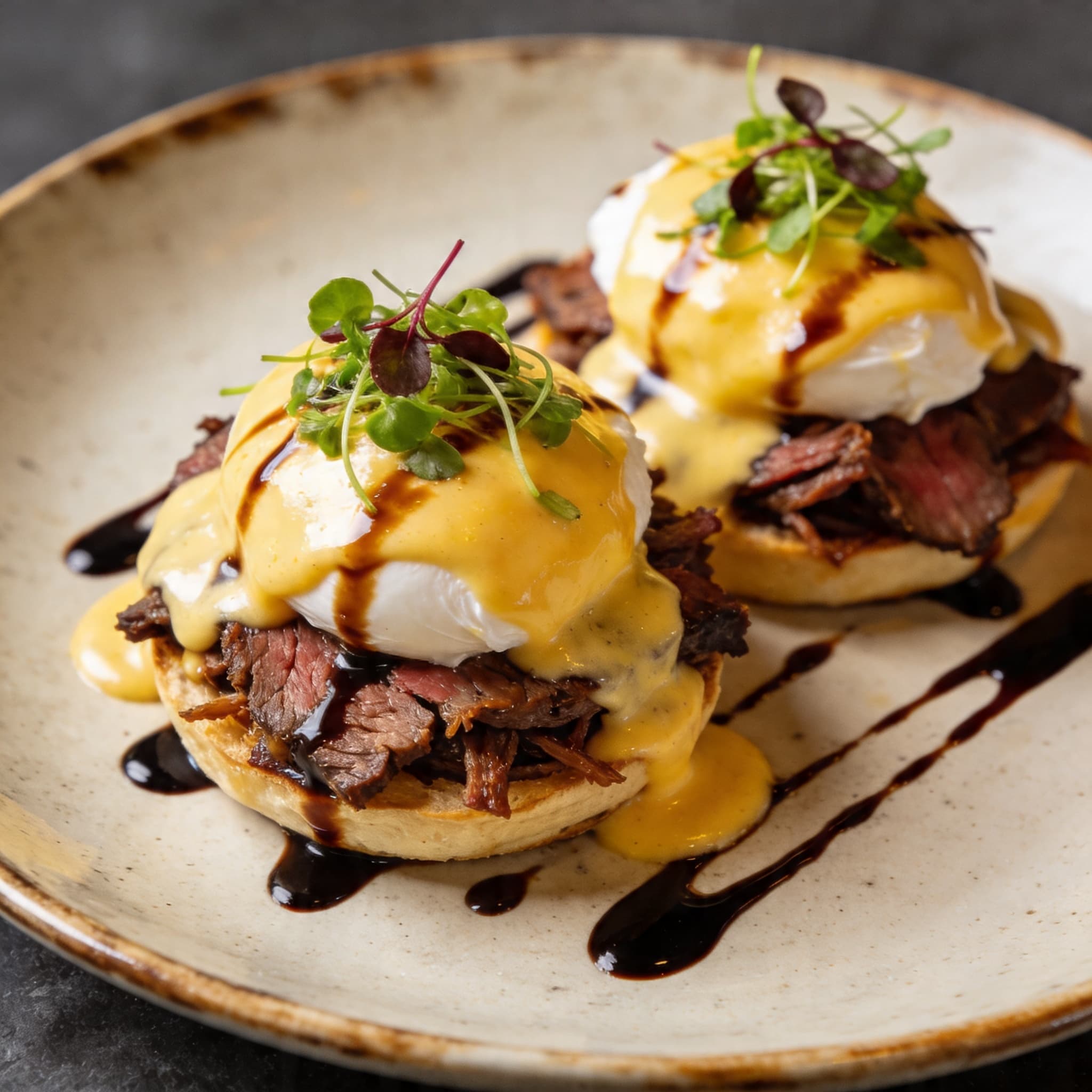 Smoked Brisket Benedict with Balsamic Hollandaise