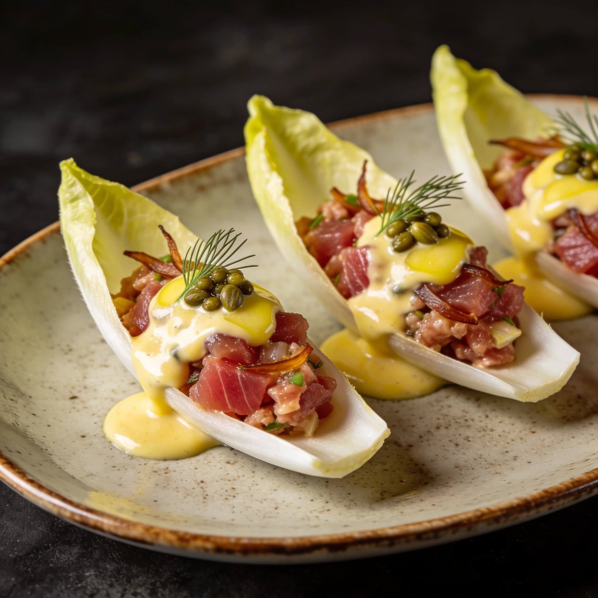 Cold-Smoked Tuna Tartare Endive Boats