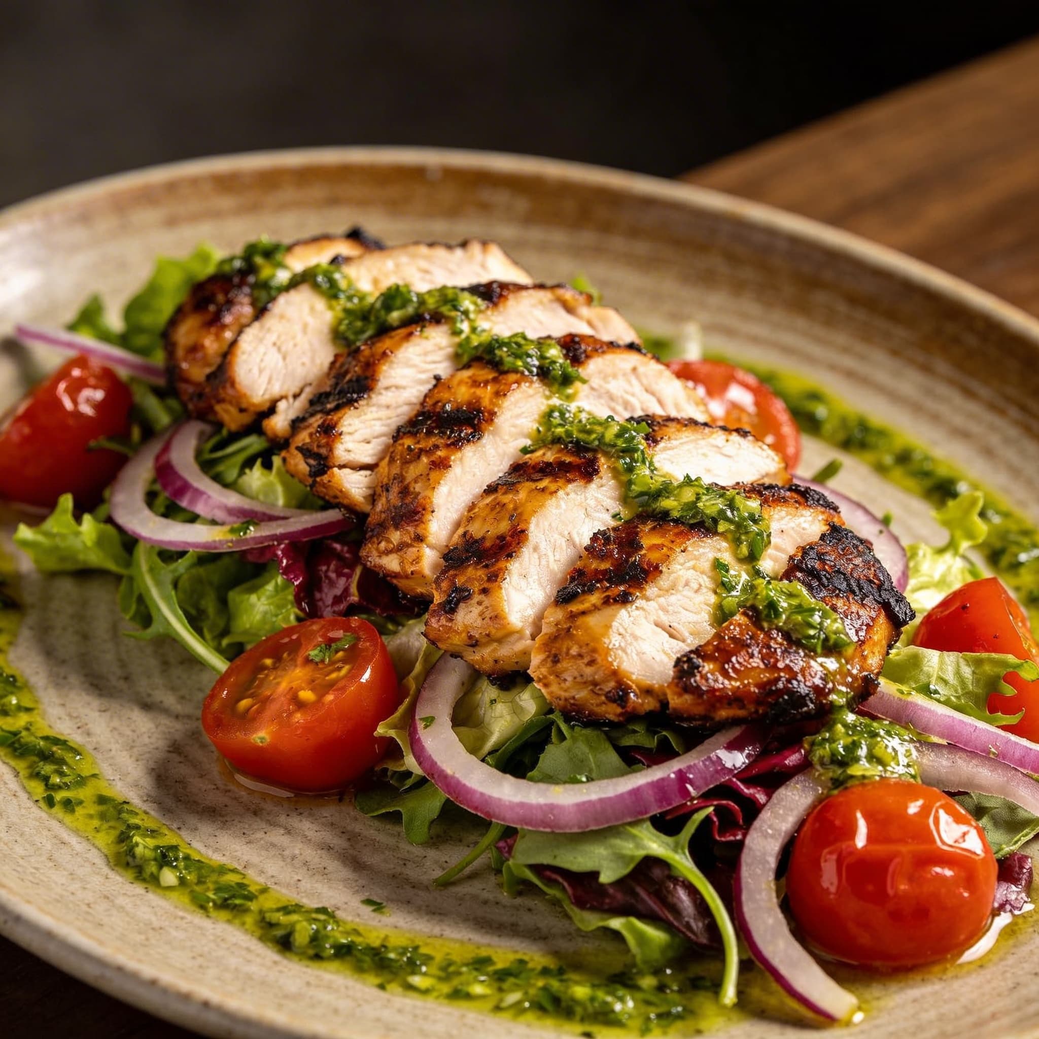 Pit-Smoked Chicken Thigh Lunch Salad with Herb Emulsion