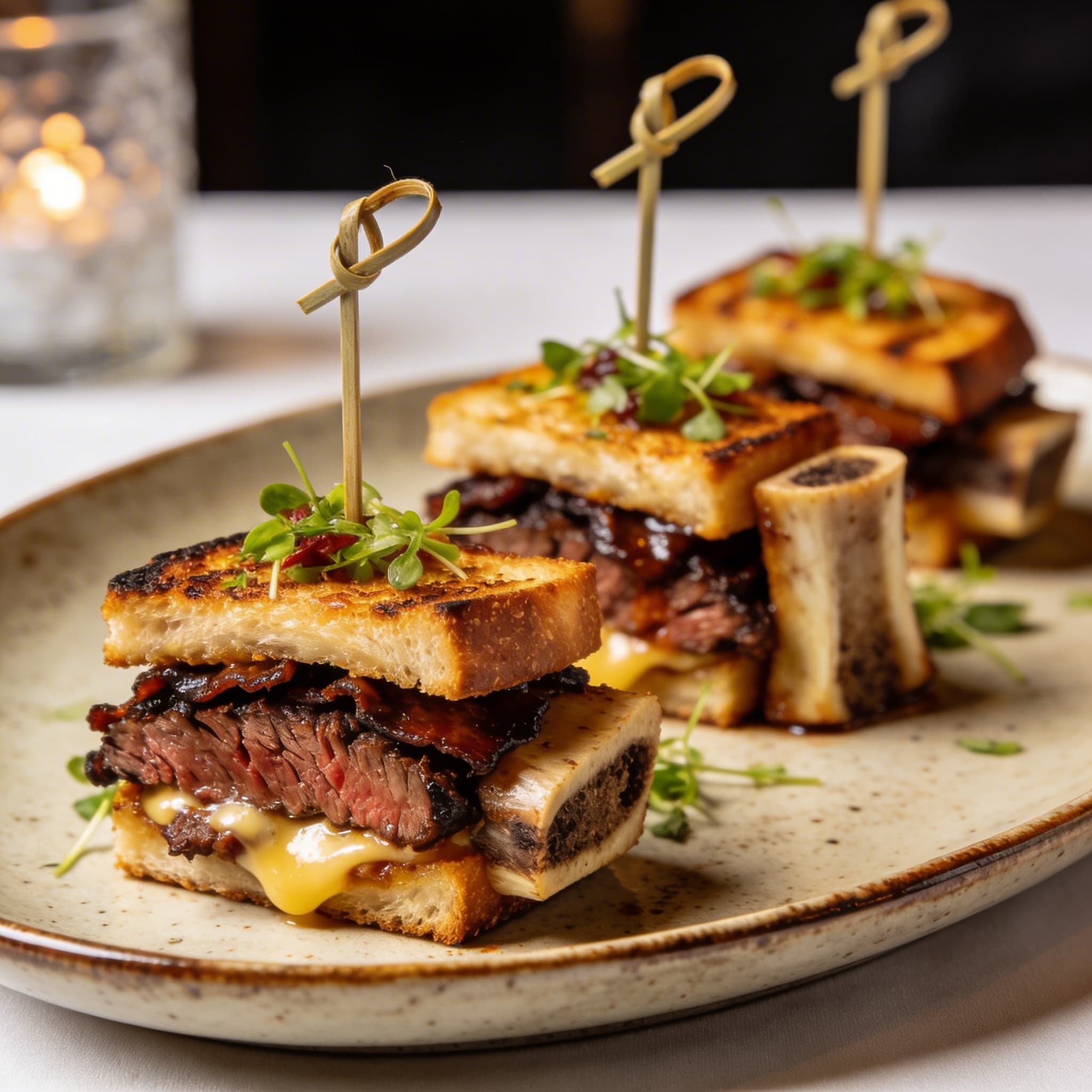 Smoked Brisket & Bone Marrow Grilled Cheese Bites