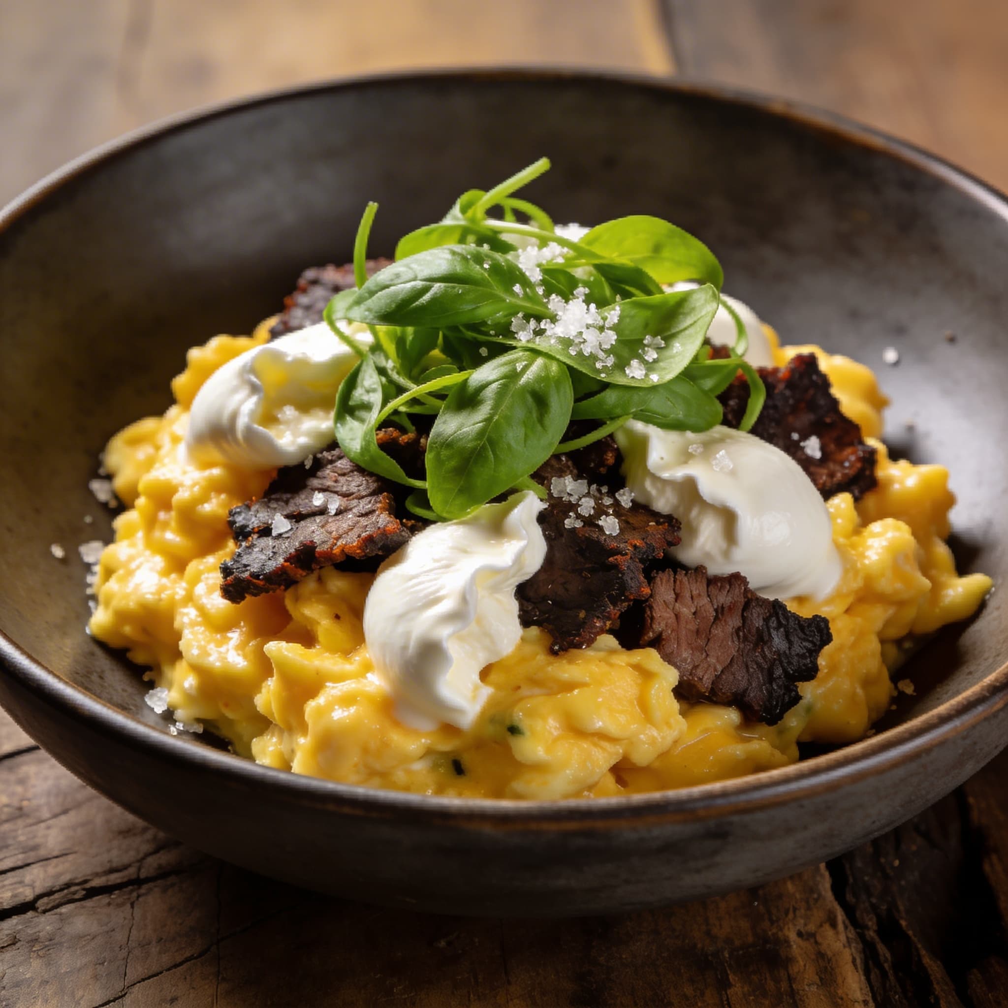 Smoked Brisket & Burrata Breakfast Scramble