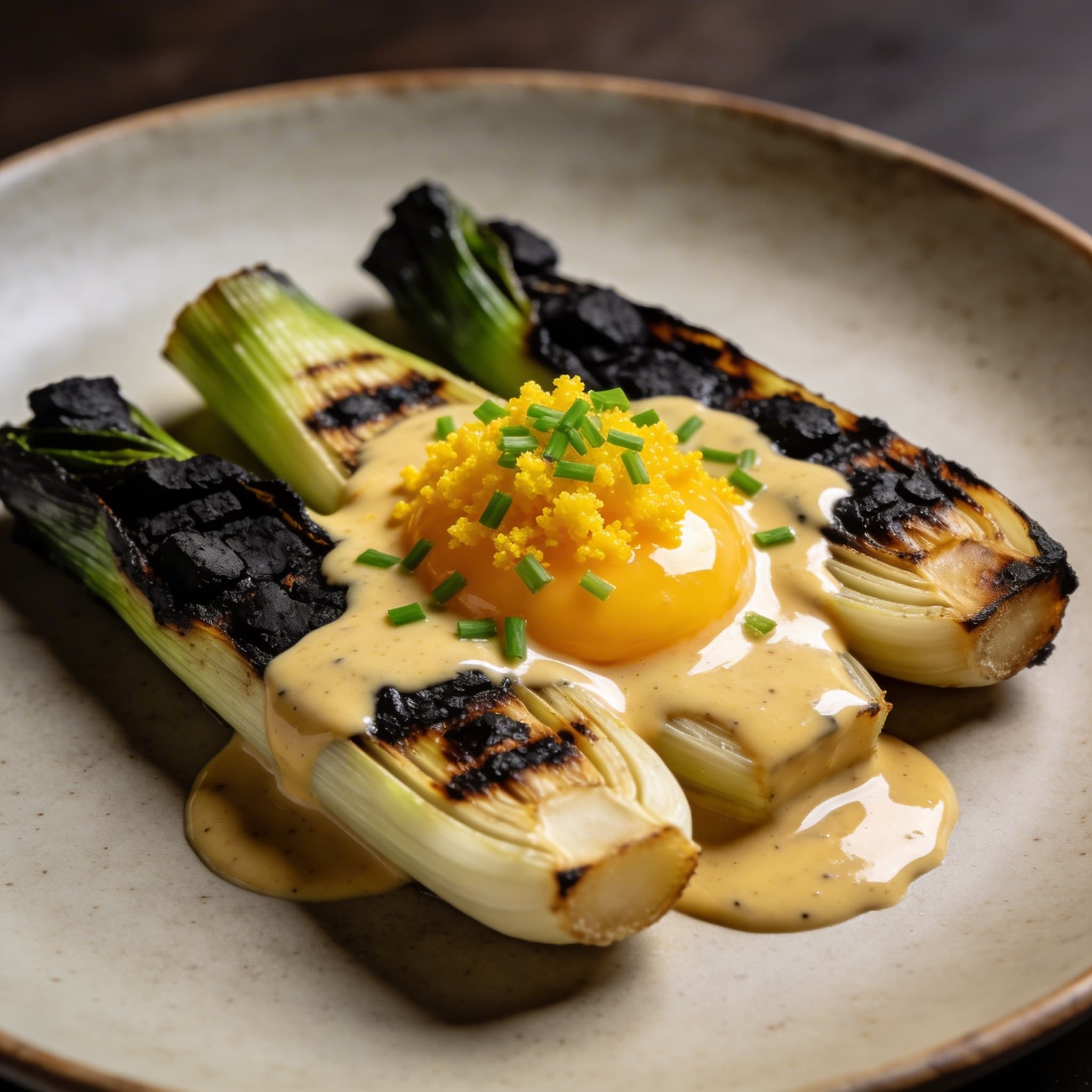 Coal-Kissed Leeks Mimosa with Sherry Emulsion