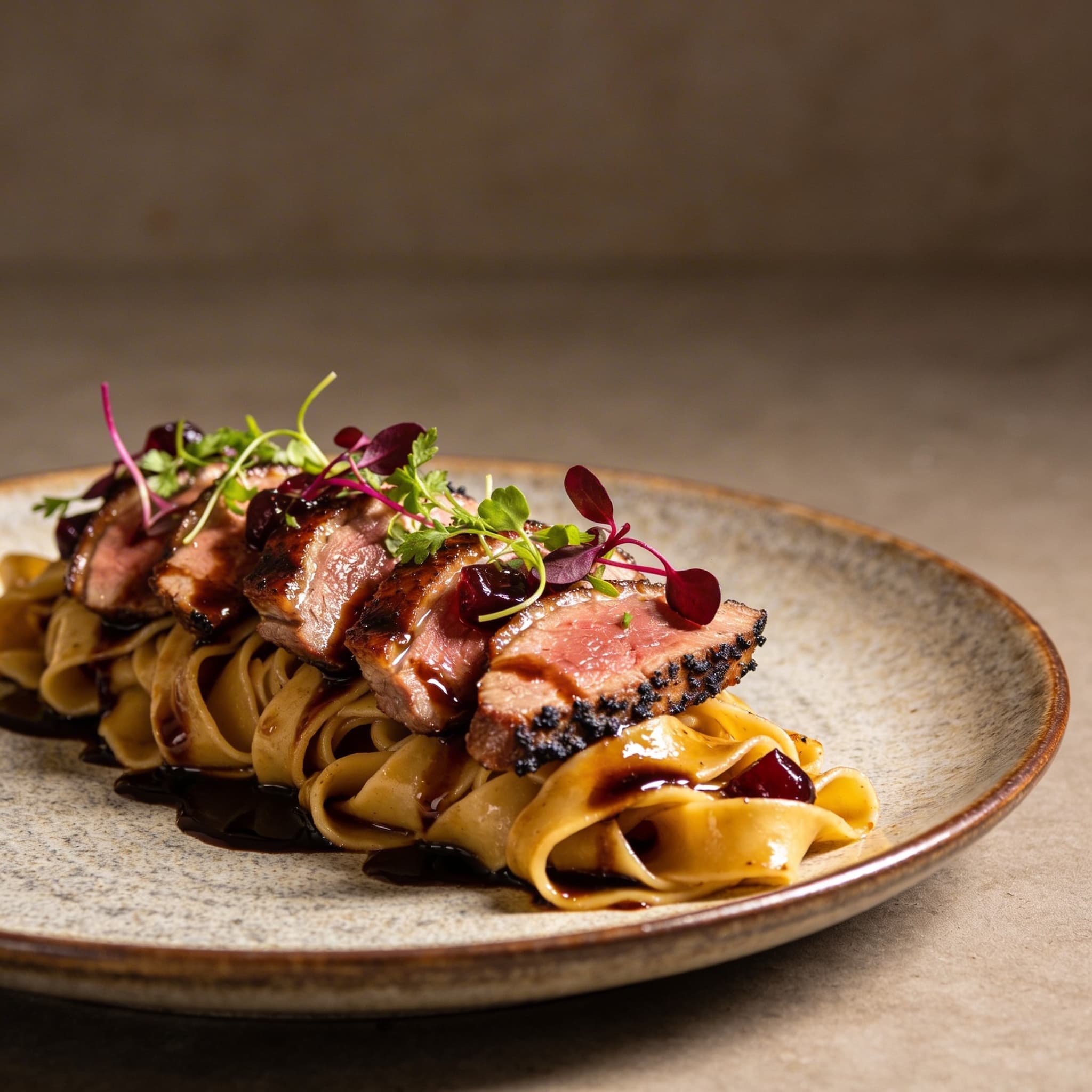 Cherry-Smoked Duck & Balsamic Emulsion Pappardelle