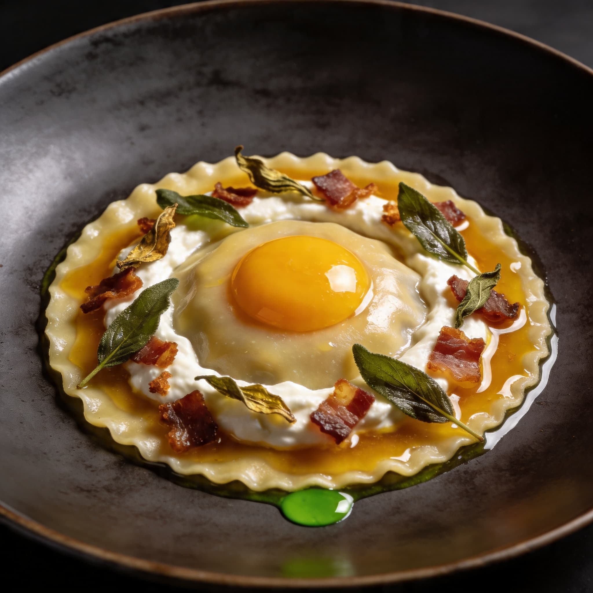 Smoked Guanciale & Molten Raviolo al’Uovo