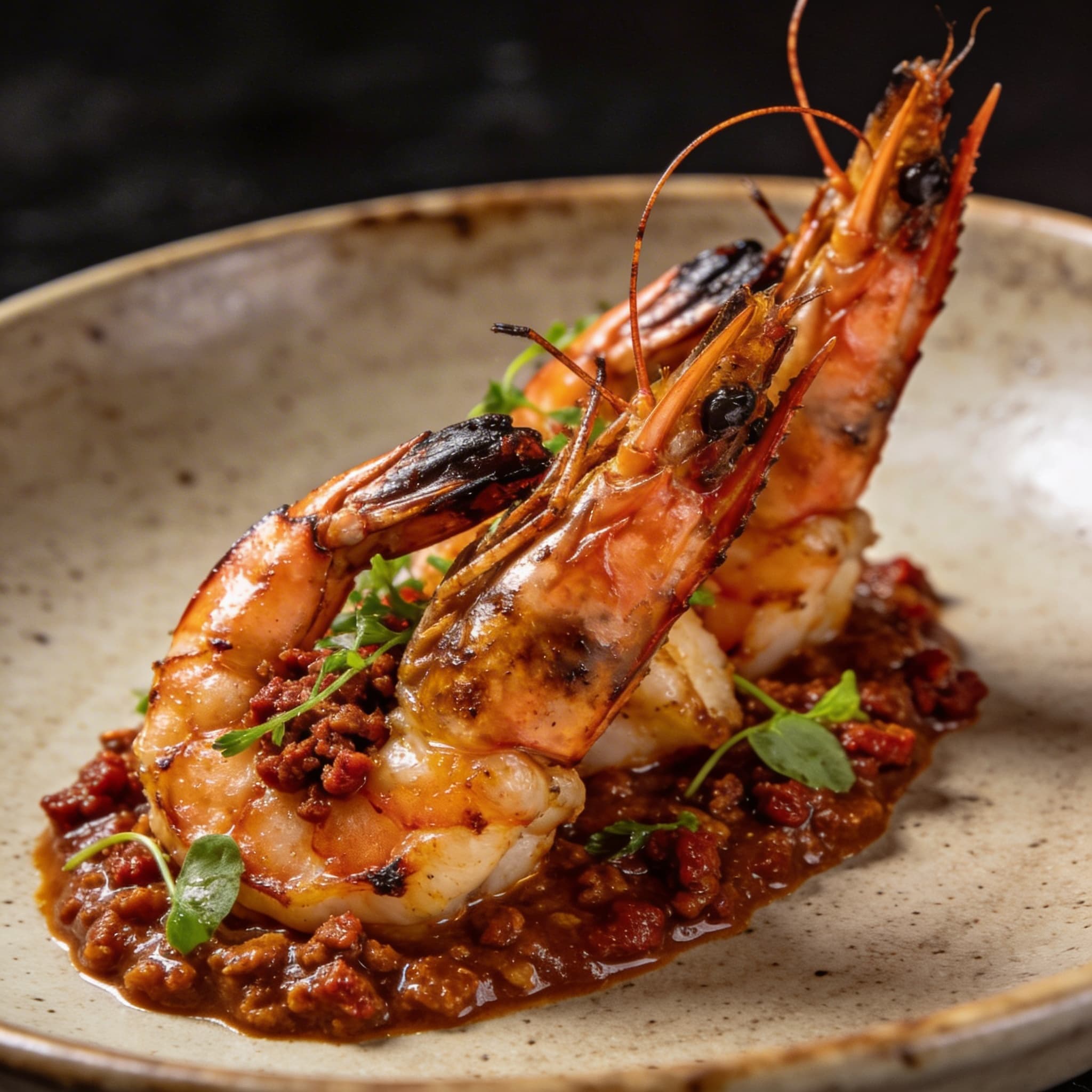 Hickory-Smoked Prawns with 'Nduja Emulsion