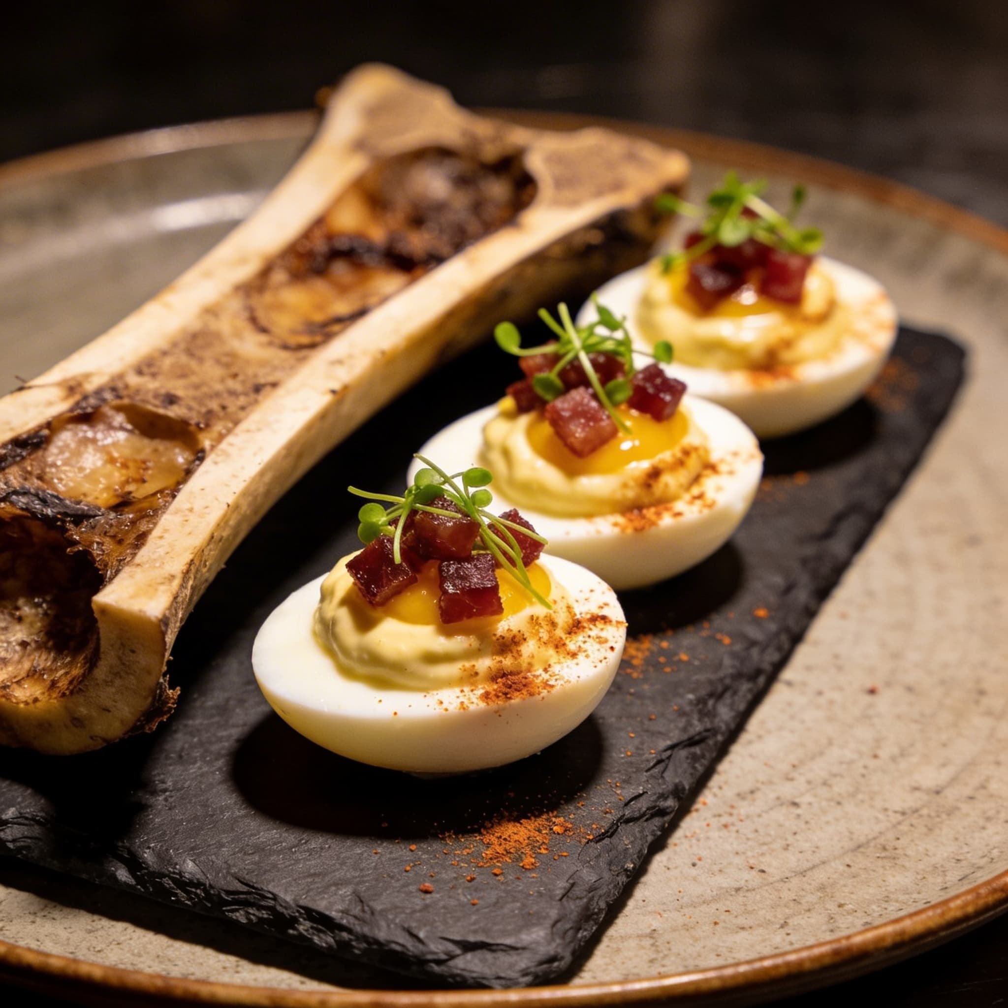Roasted Marrow & Smoked Paprika Deviled Eggs