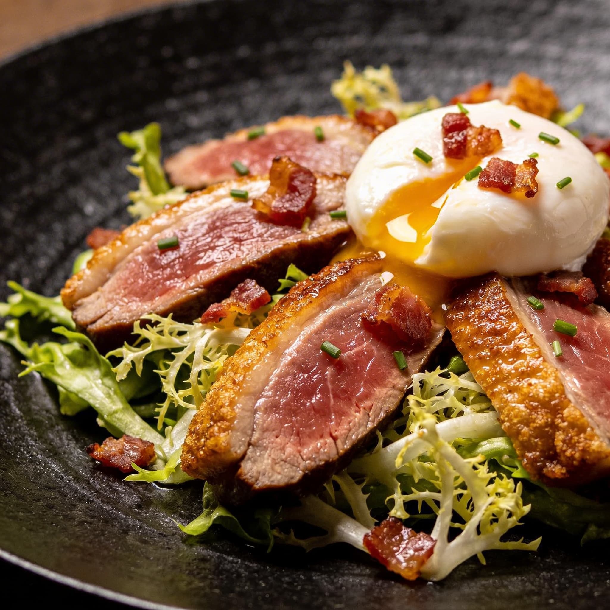 Smoked Duck & Frisée Salad Lyonnaise