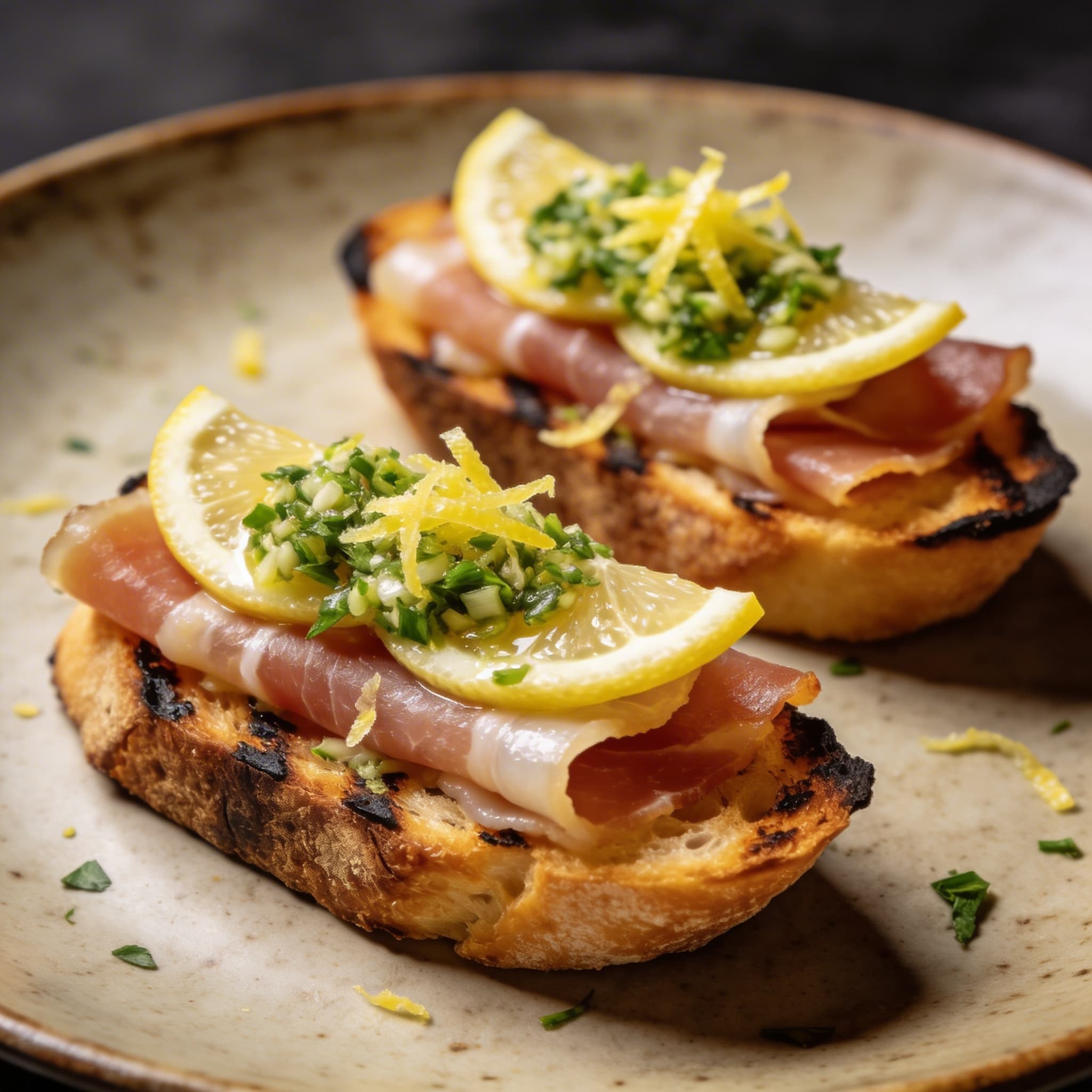 Wood-Fired Lardo Crostini with Lemon Gremolata