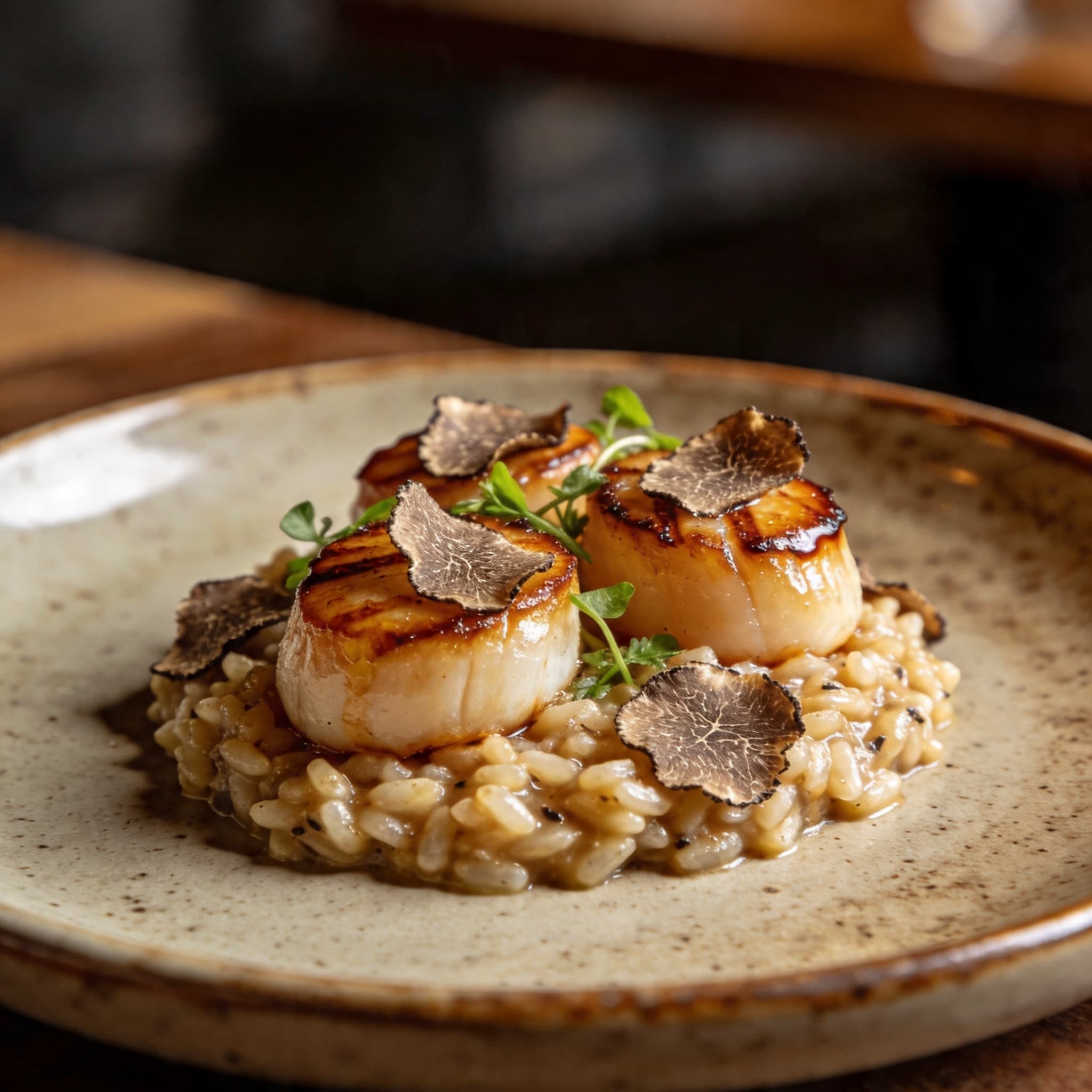 Cold-Smoked Sea Scallops with Truffled Risotto