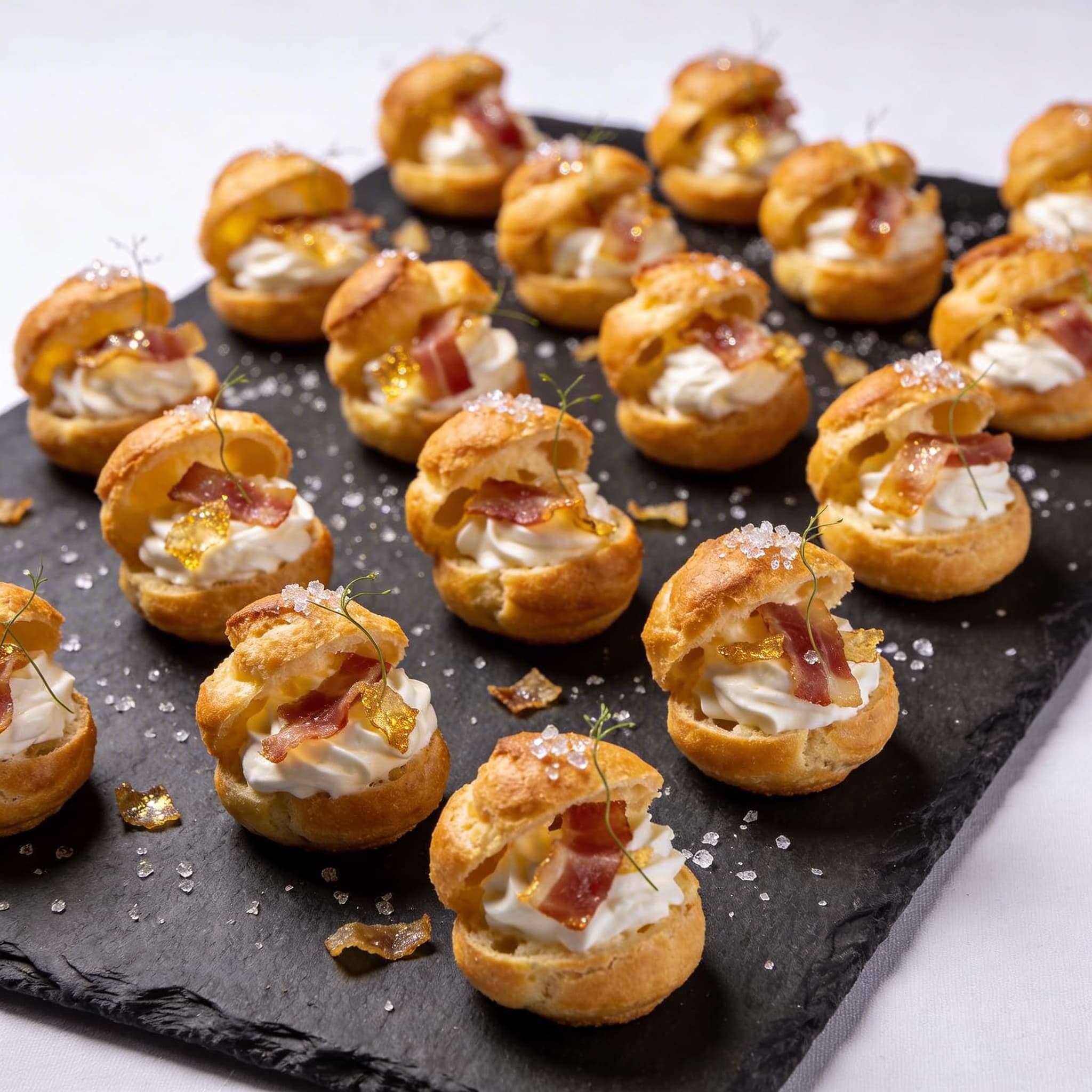 Guanciale-Crunch Taleggio Gougères with Cold-Smoked Sea Salt