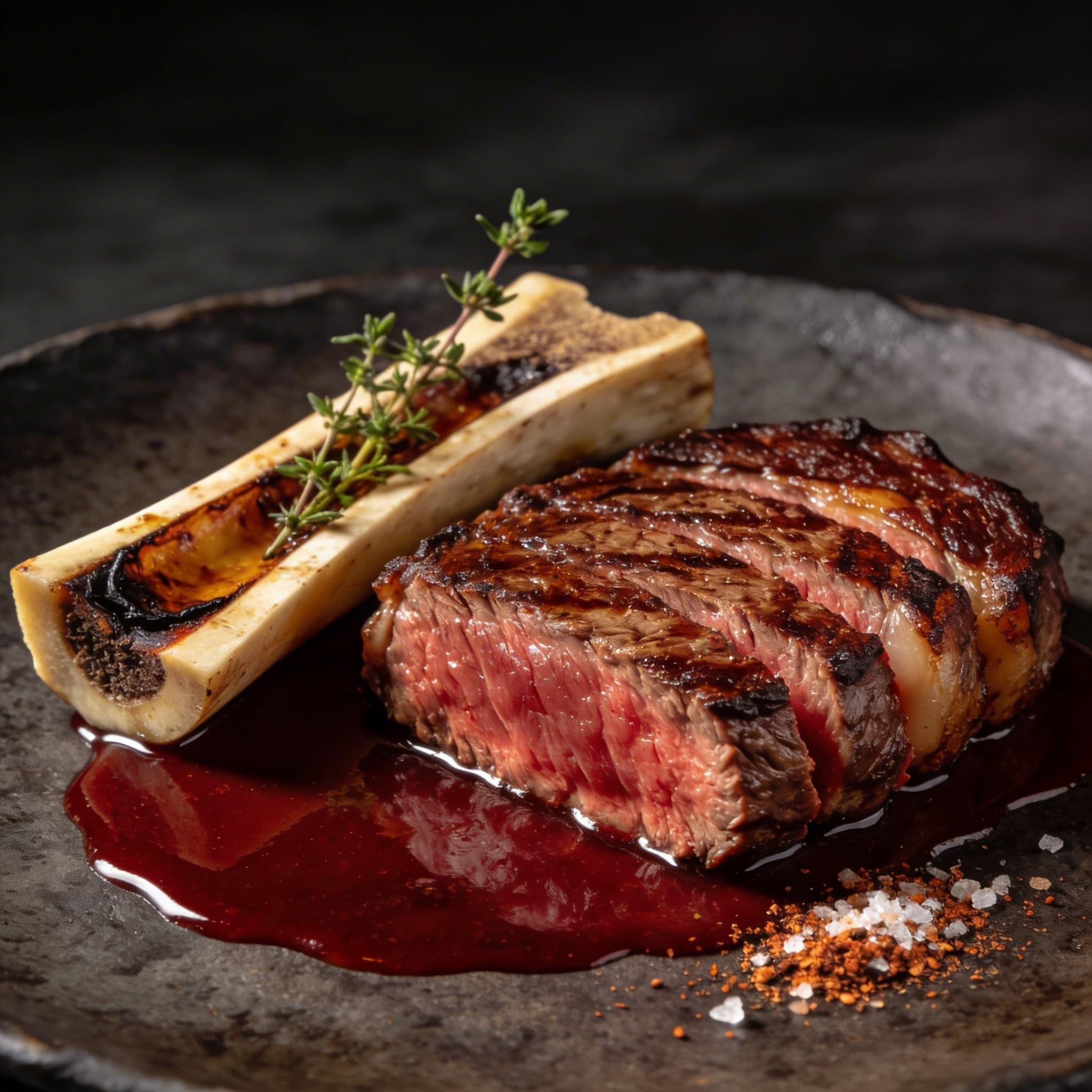 Smoked Ribeye with Bone Marrow Bordelaise