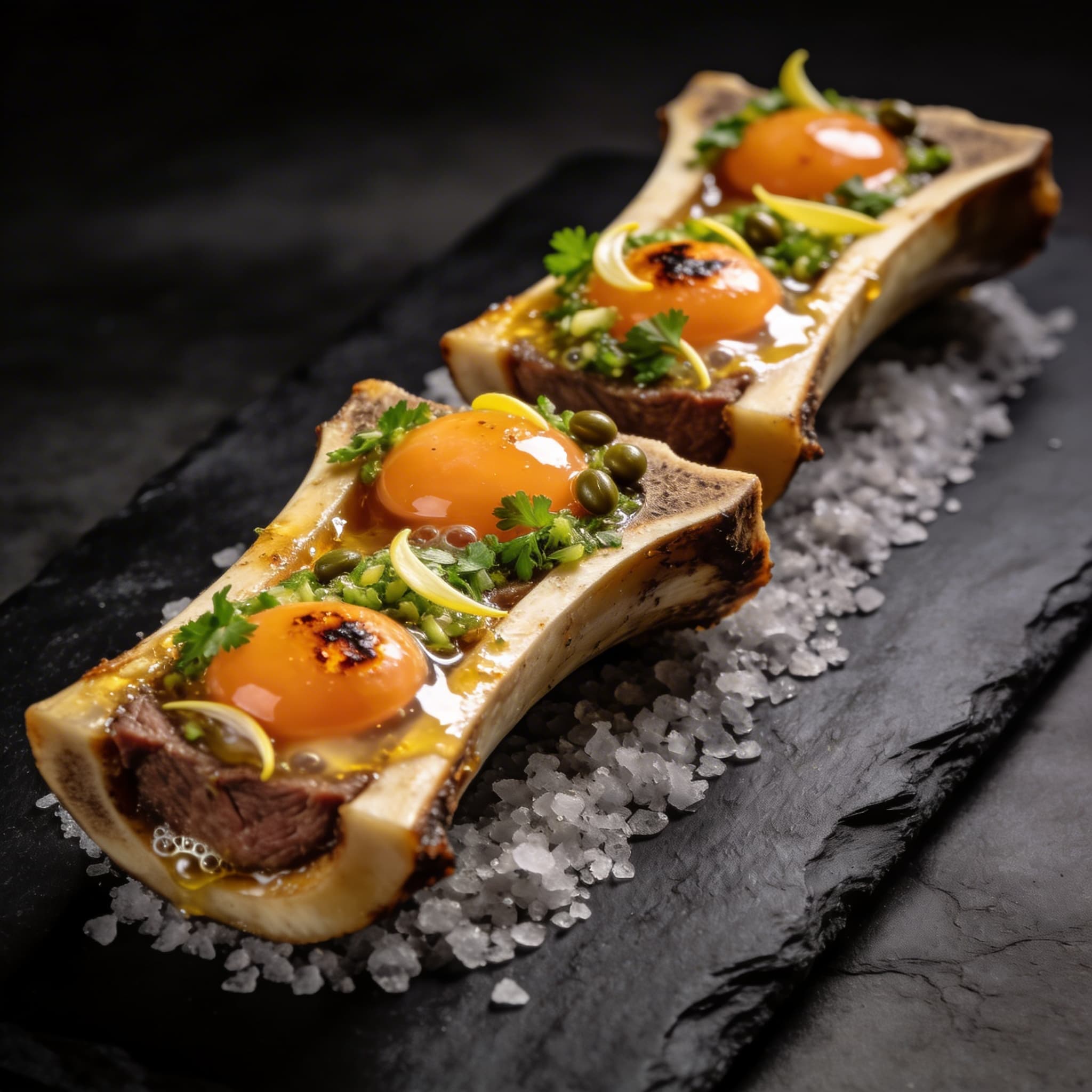 Smoked Bone Marrow & Cured Yolk 'Luge'