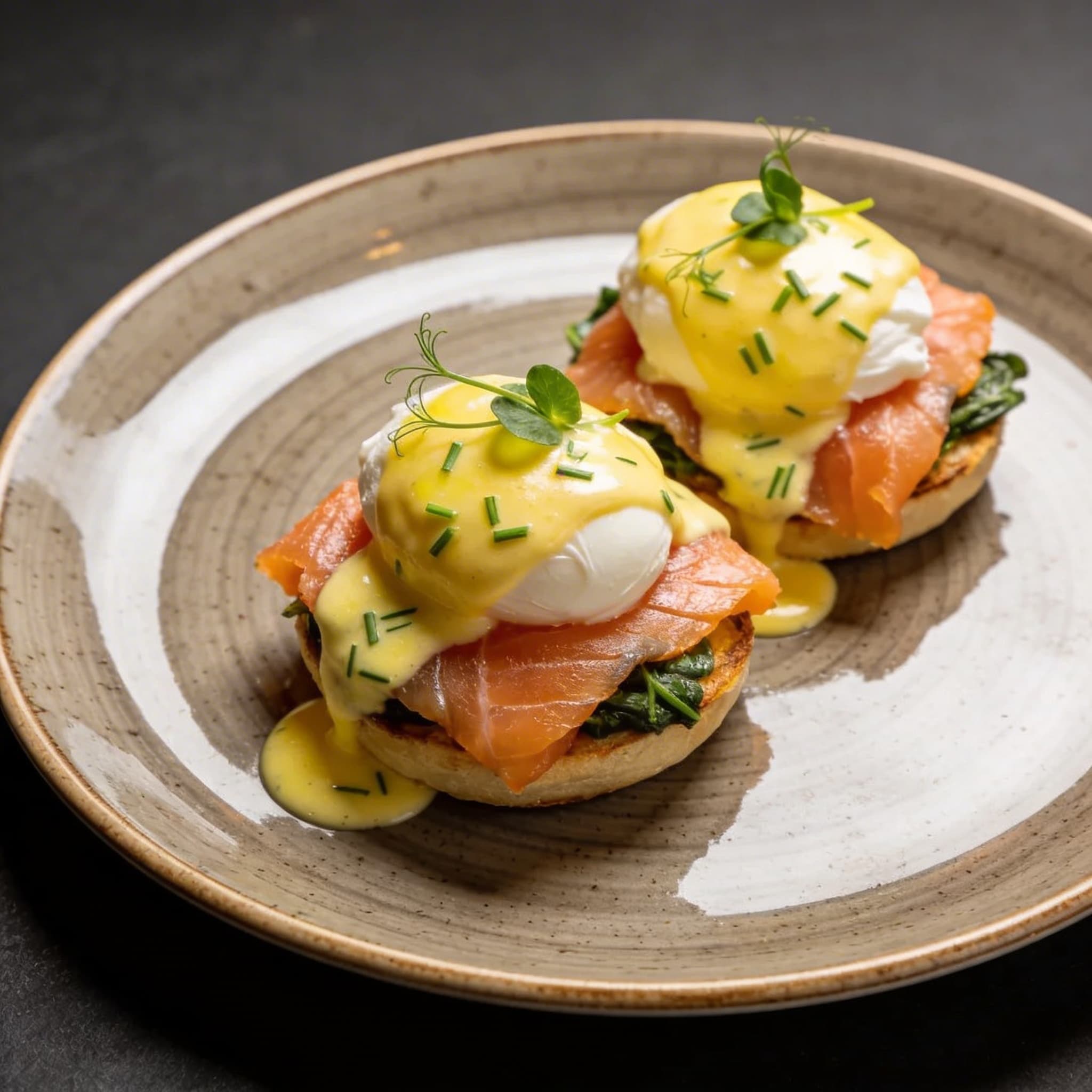 Alder-Smoked Trout Benedict with Lemon-Chive Emulsion