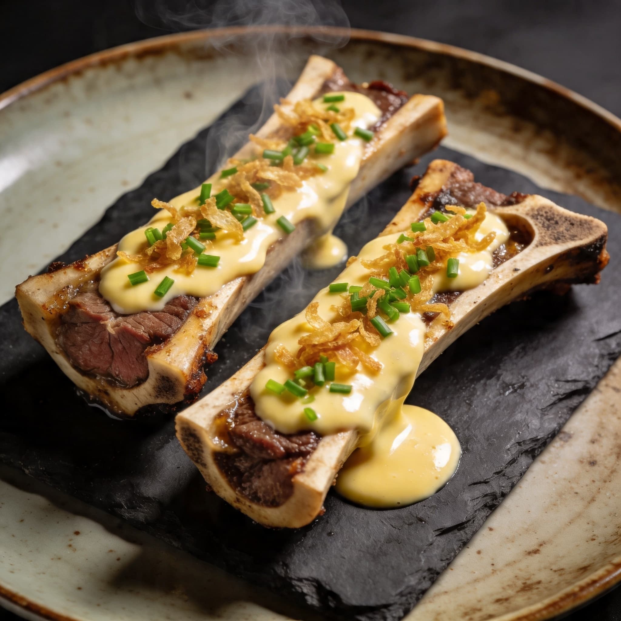 Wood-Fired Bone Marrow with Smoked Hollandaise Emulsion