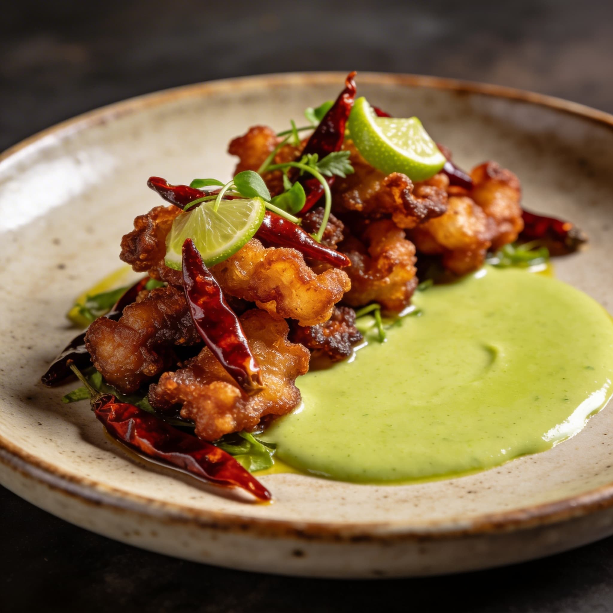 Smoked Chili Chicharrones with Lime Emulsion
